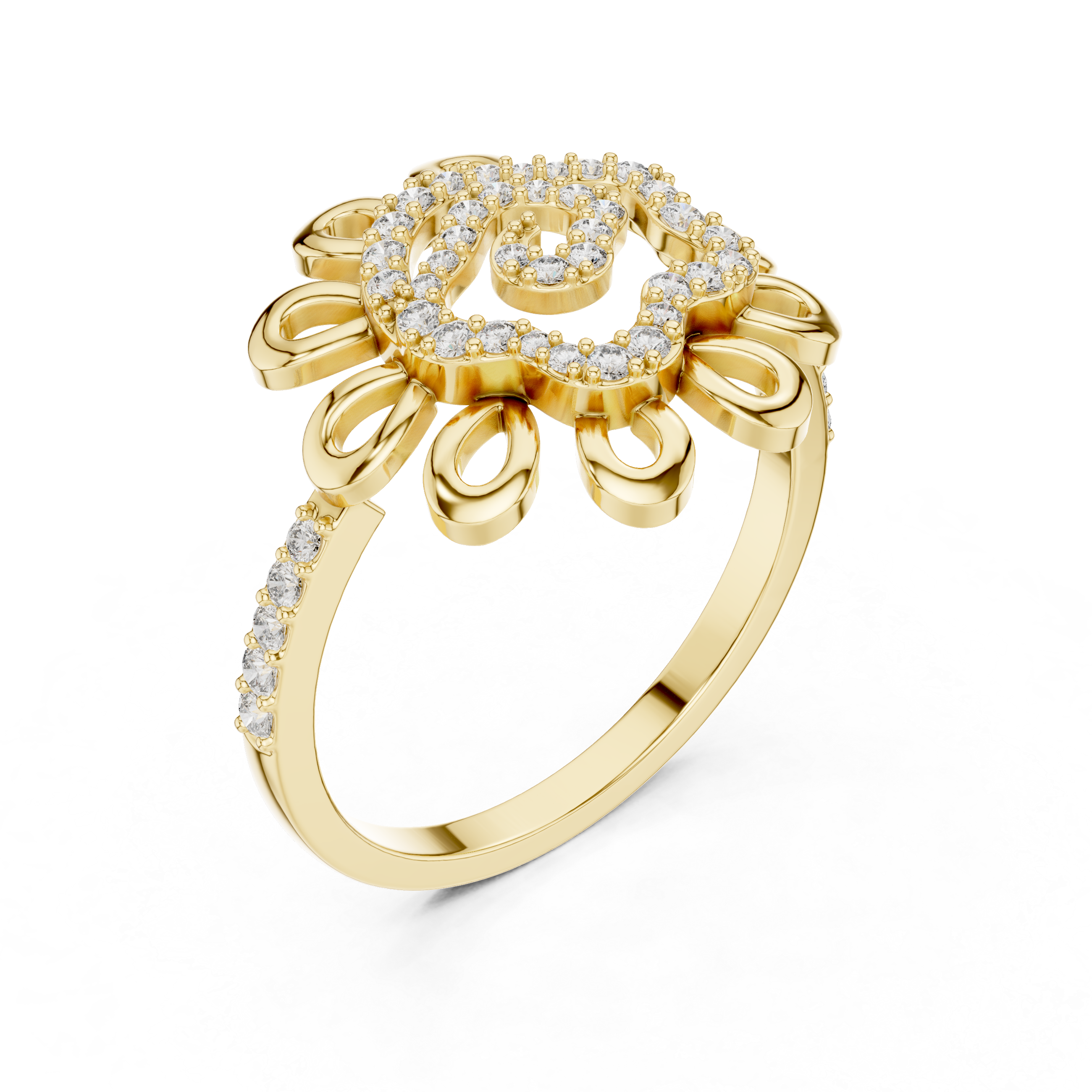 Floral-Inspired Rose Gold Diamond Ring with Intricate Petal Design