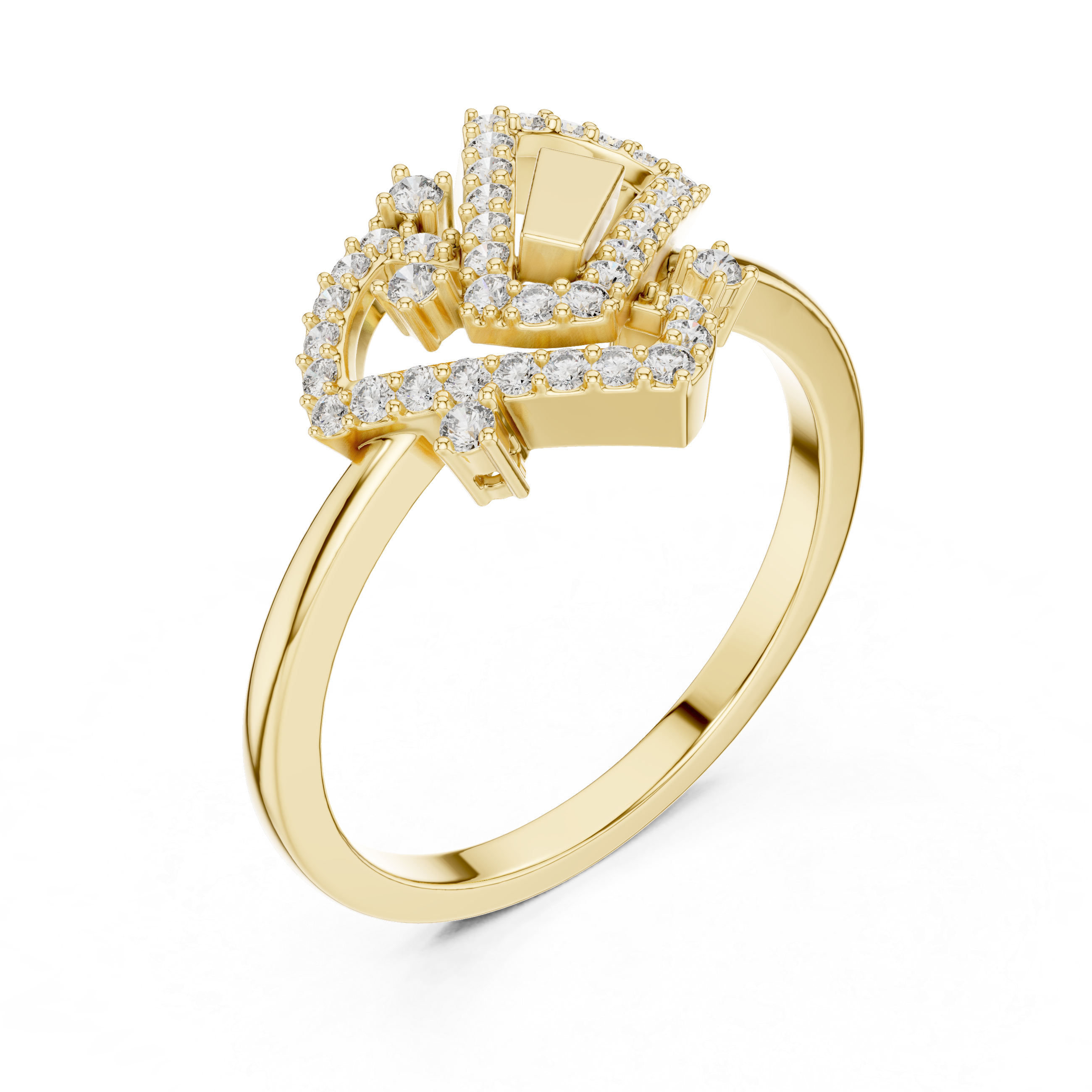 Elegant Yellow Gold Diamond Ring with Geometric Arrowhead Design