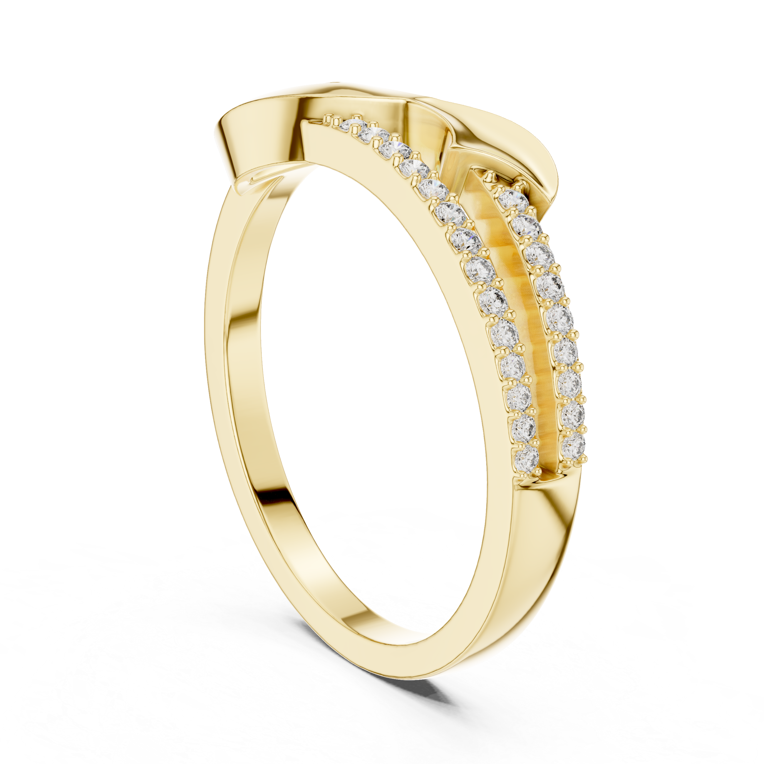 Modern Yellow Gold Ring with Dual Diamond-Studded Bands