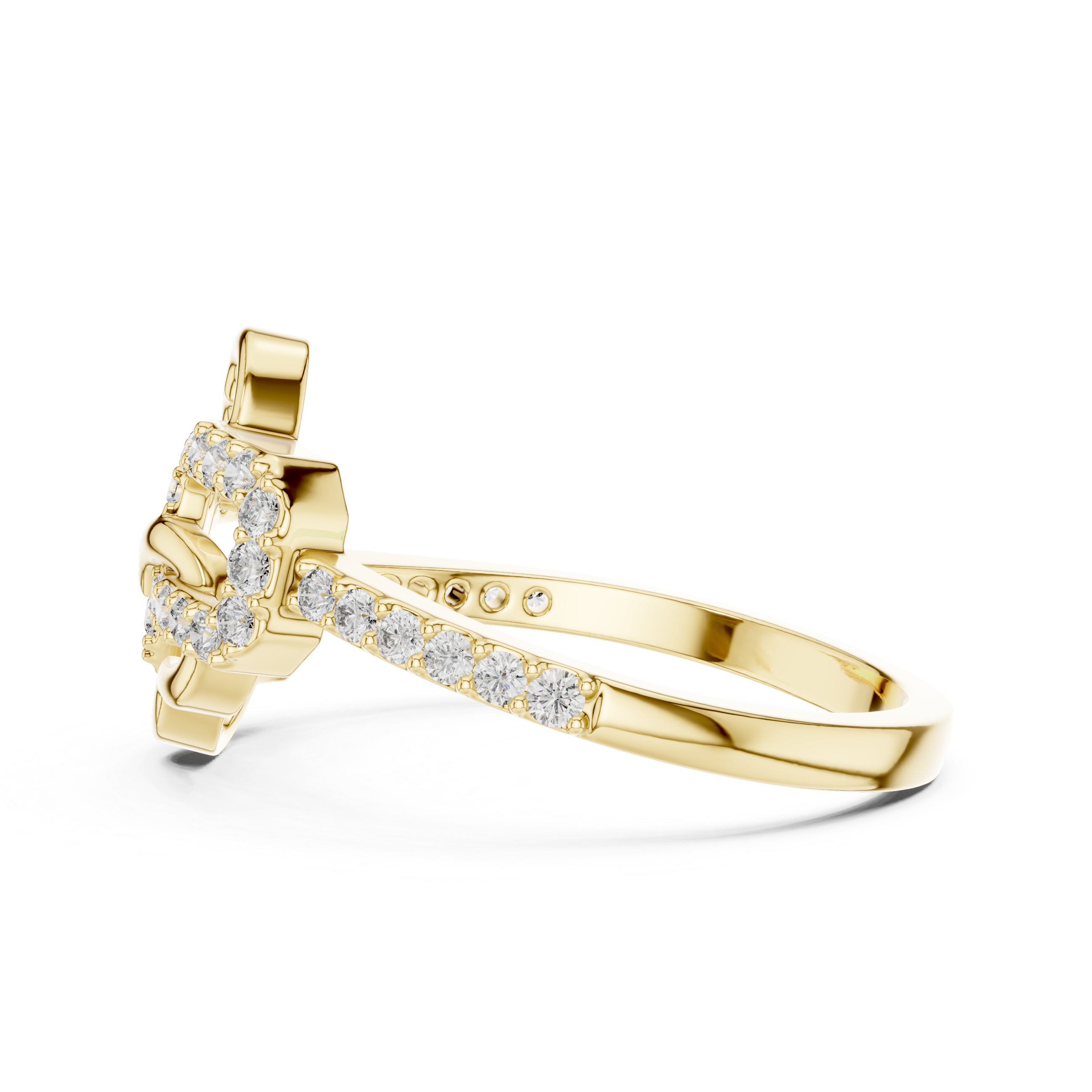 Elegant Yellow Gold Ring with Interlocking Diamond-Accented Loops