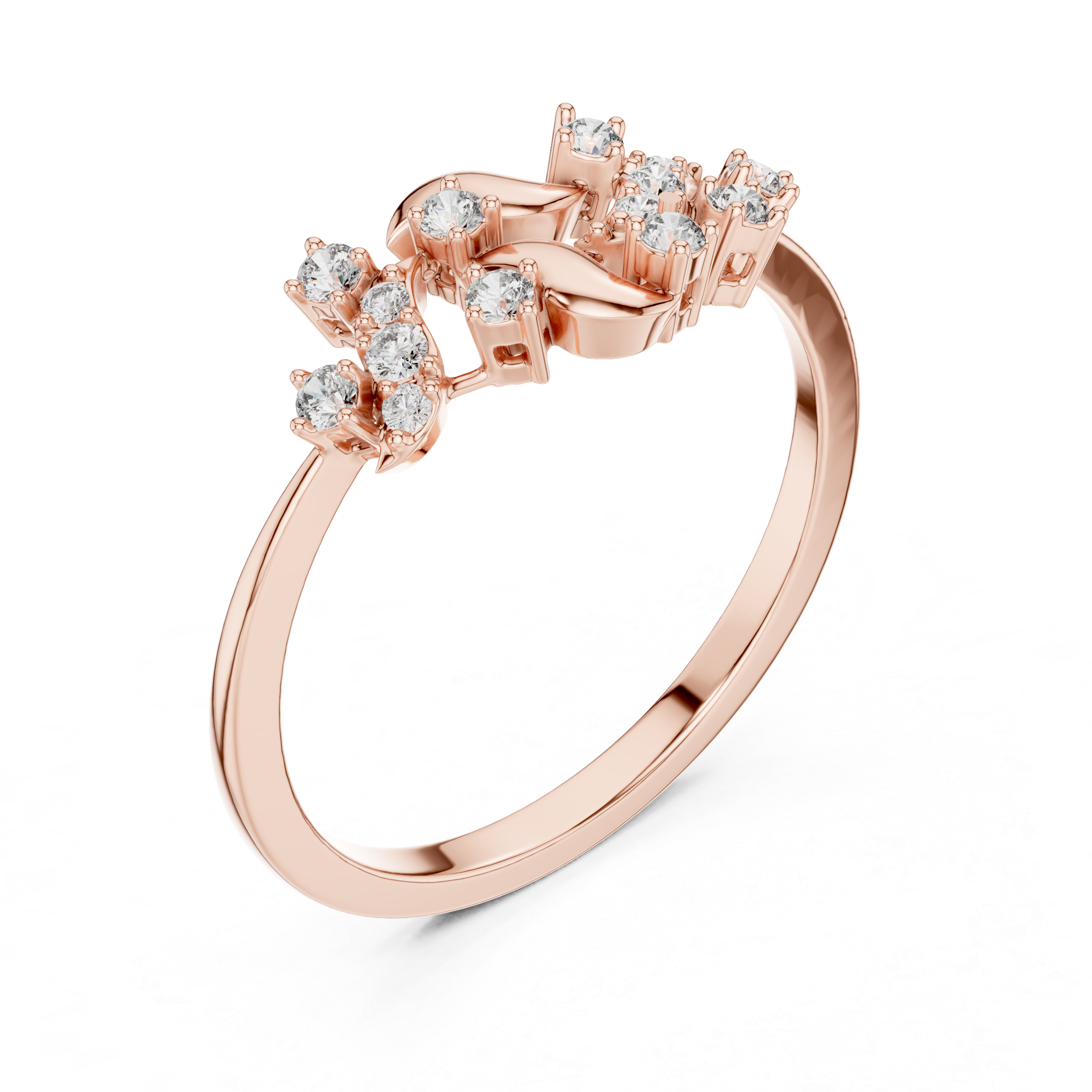 Delicate Yellow Gold Ring with Asymmetrical Diamond Clusters