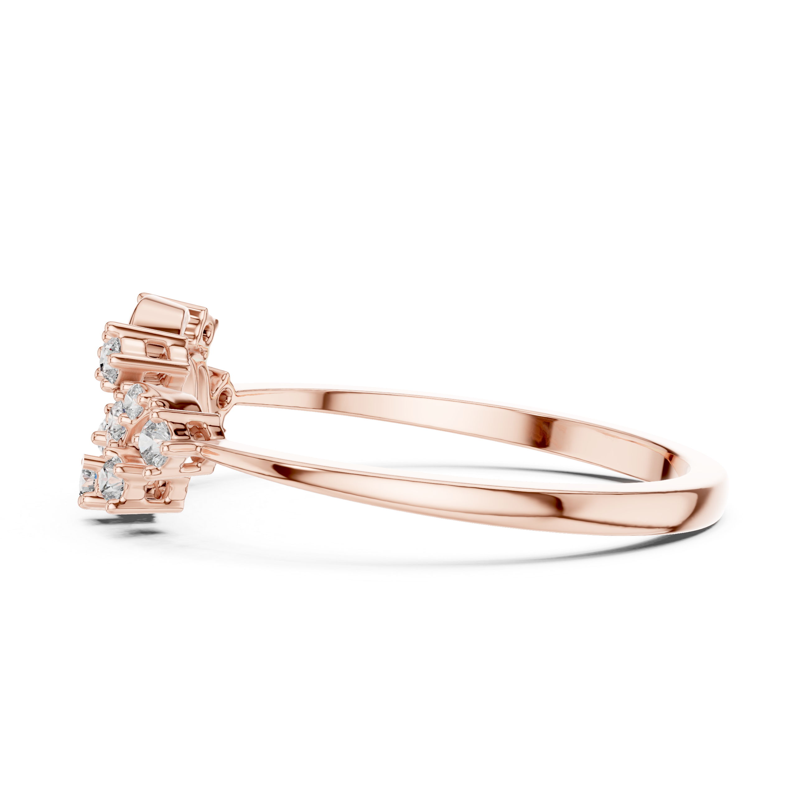 Delicate Yellow Gold Ring with Asymmetrical Diamond Clusters