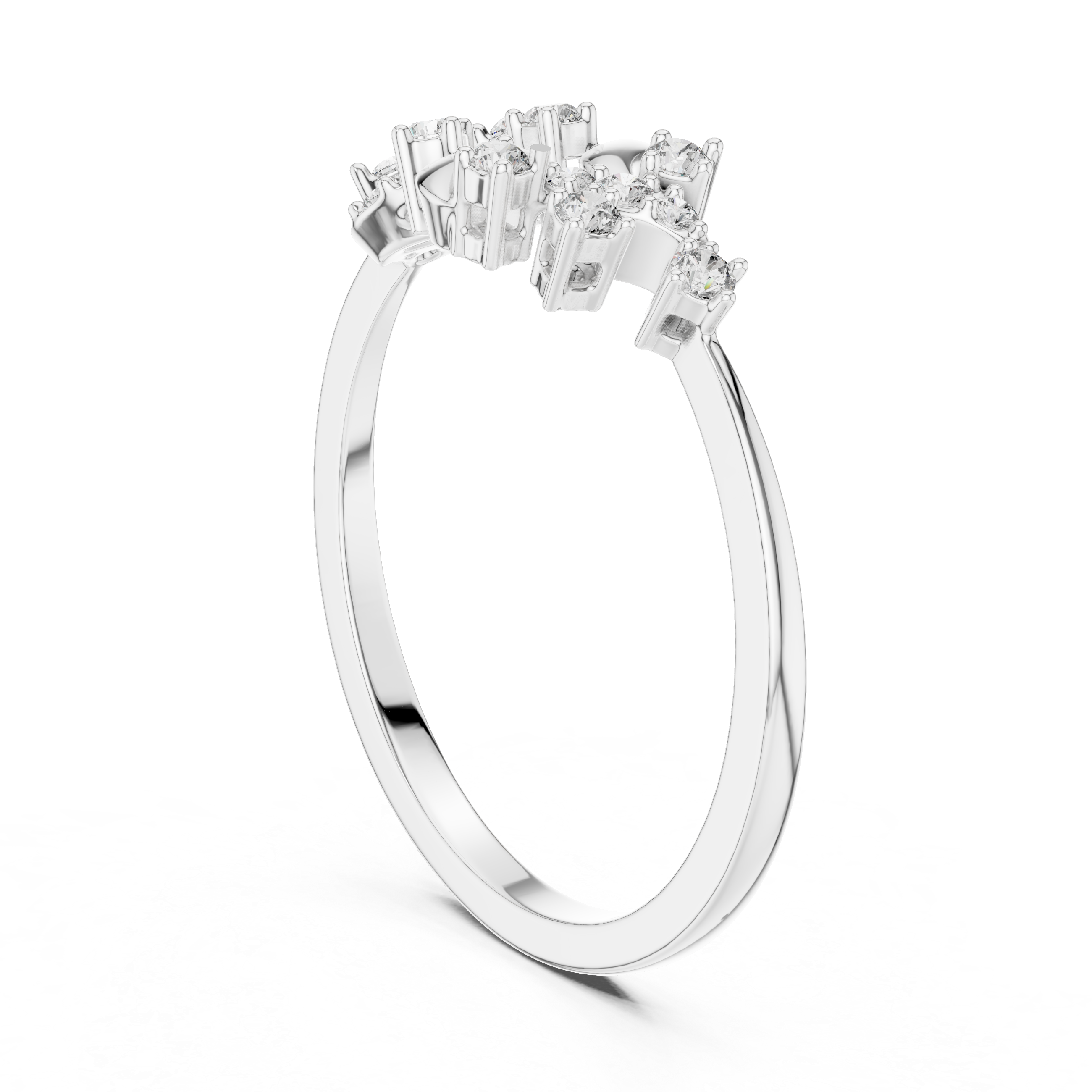Delicate Yellow Gold Ring with Asymmetrical Diamond Clusters
