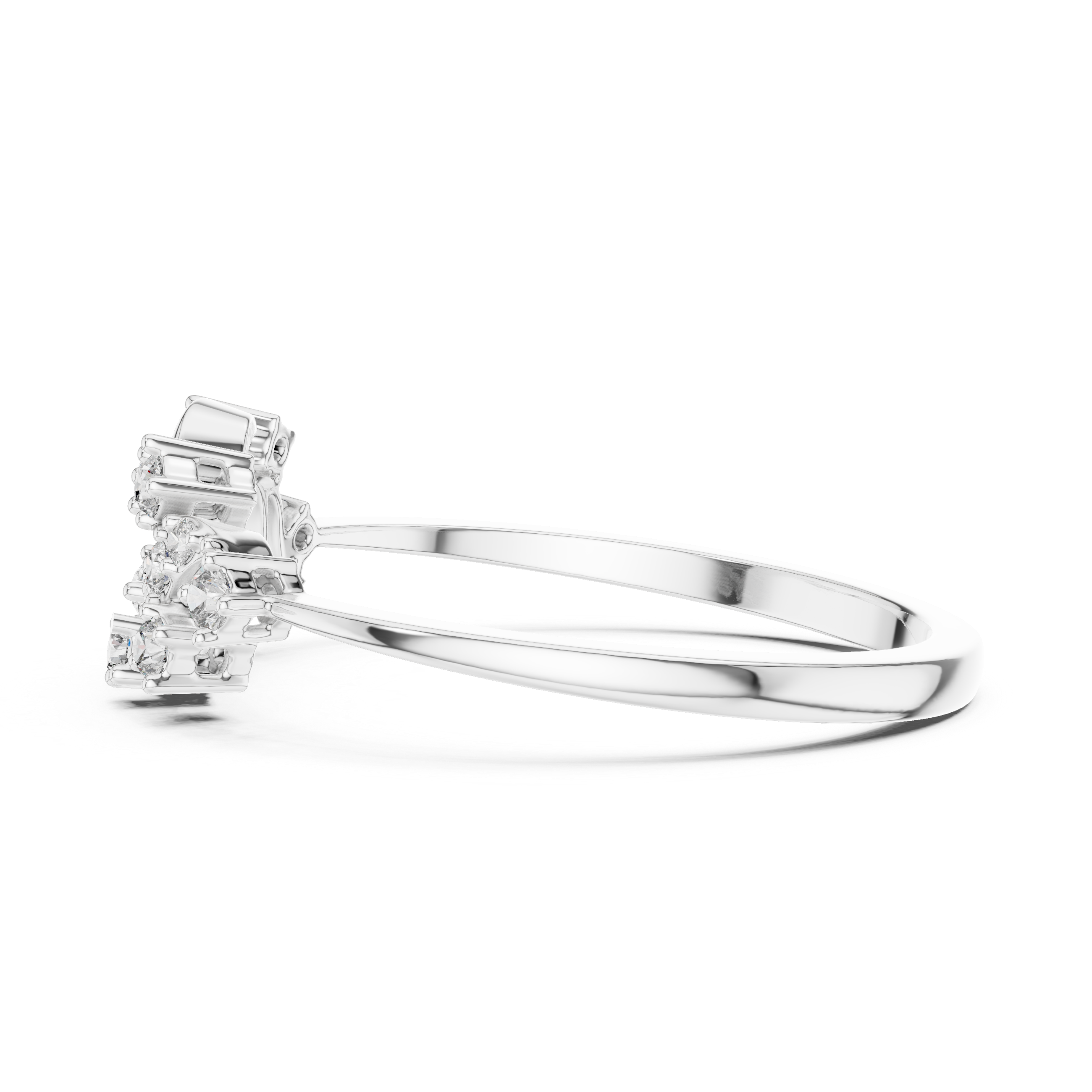 Delicate Yellow Gold Ring with Asymmetrical Diamond Clusters