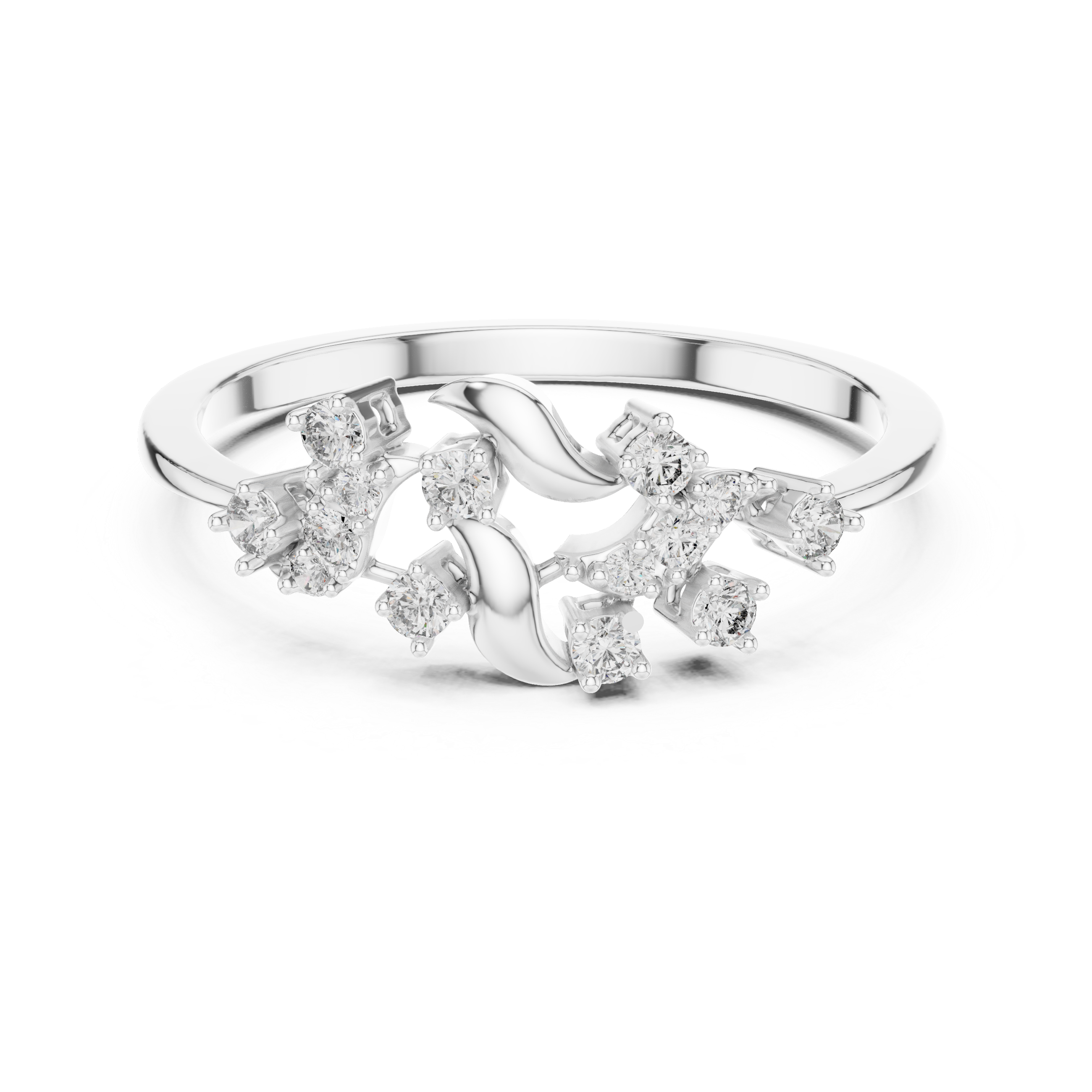 Delicate Yellow Gold Ring with Asymmetrical Diamond Clusters