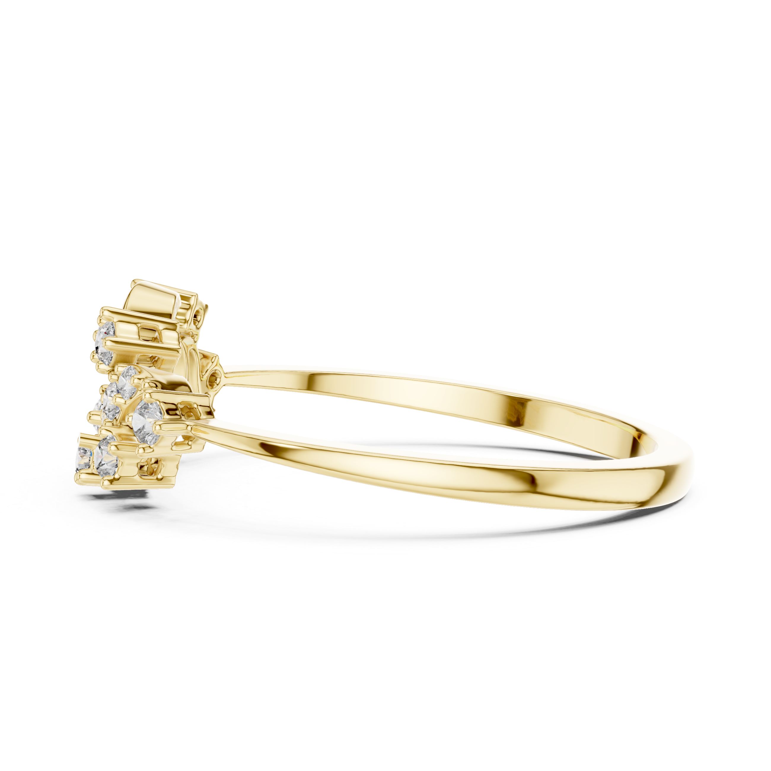 Delicate Yellow Gold Ring with Asymmetrical Diamond Clusters