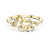 Delicate Yellow Gold Ring with Asymmetrical Diamond Clusters