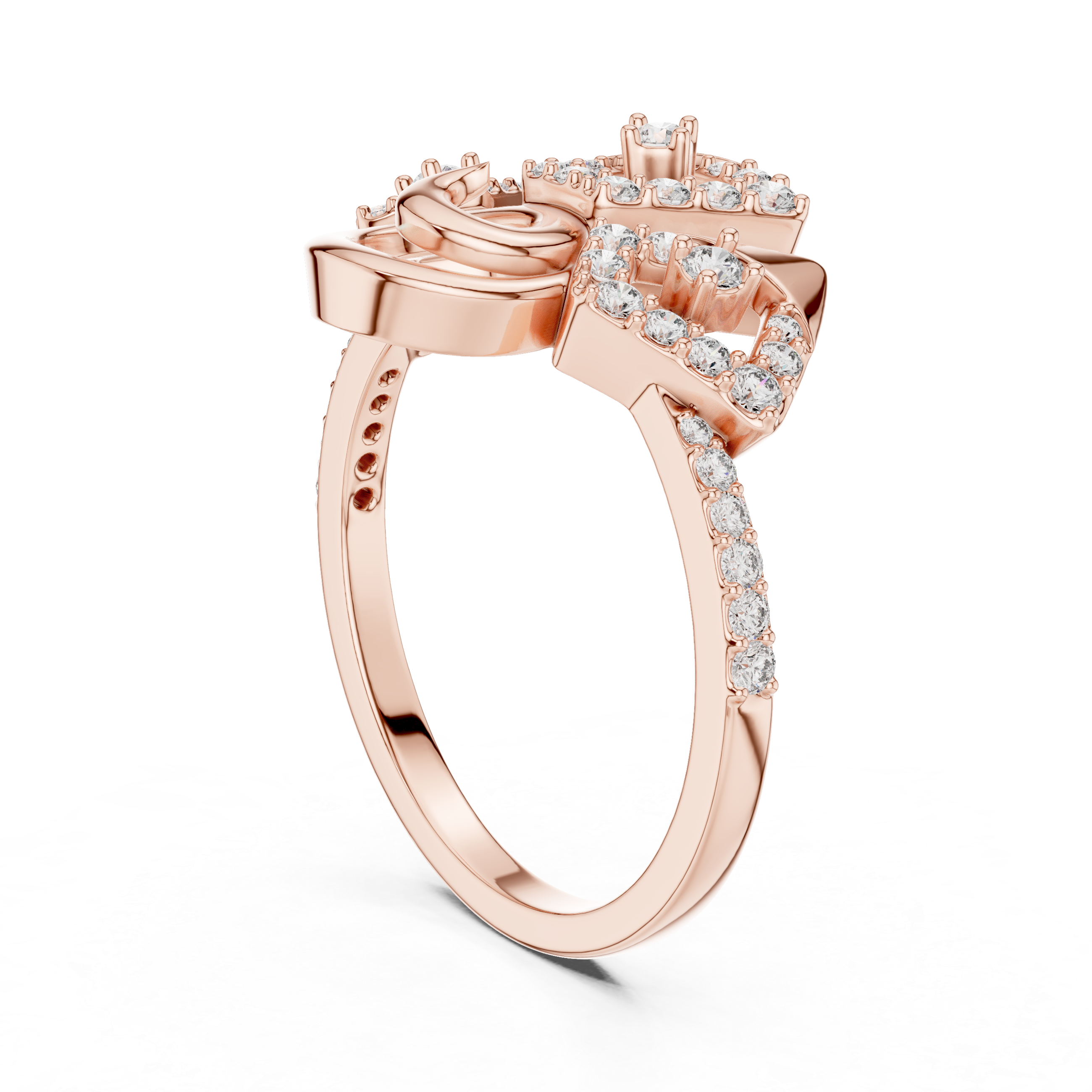 Yellow Gold Ring Featuring Bold, Abstract Diamond-Studded Shapes