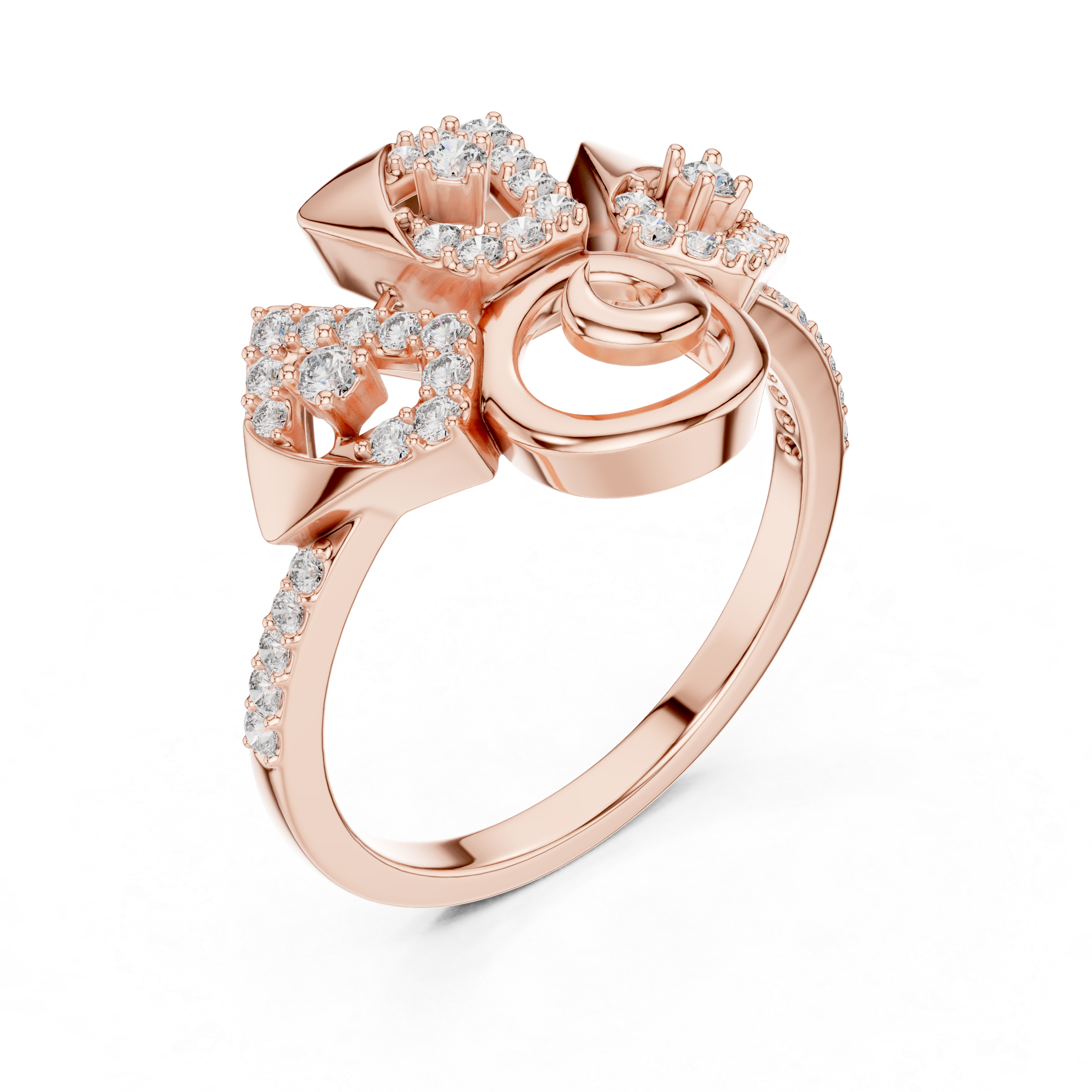 Yellow Gold Ring Featuring Bold, Abstract Diamond-Studded Shapes