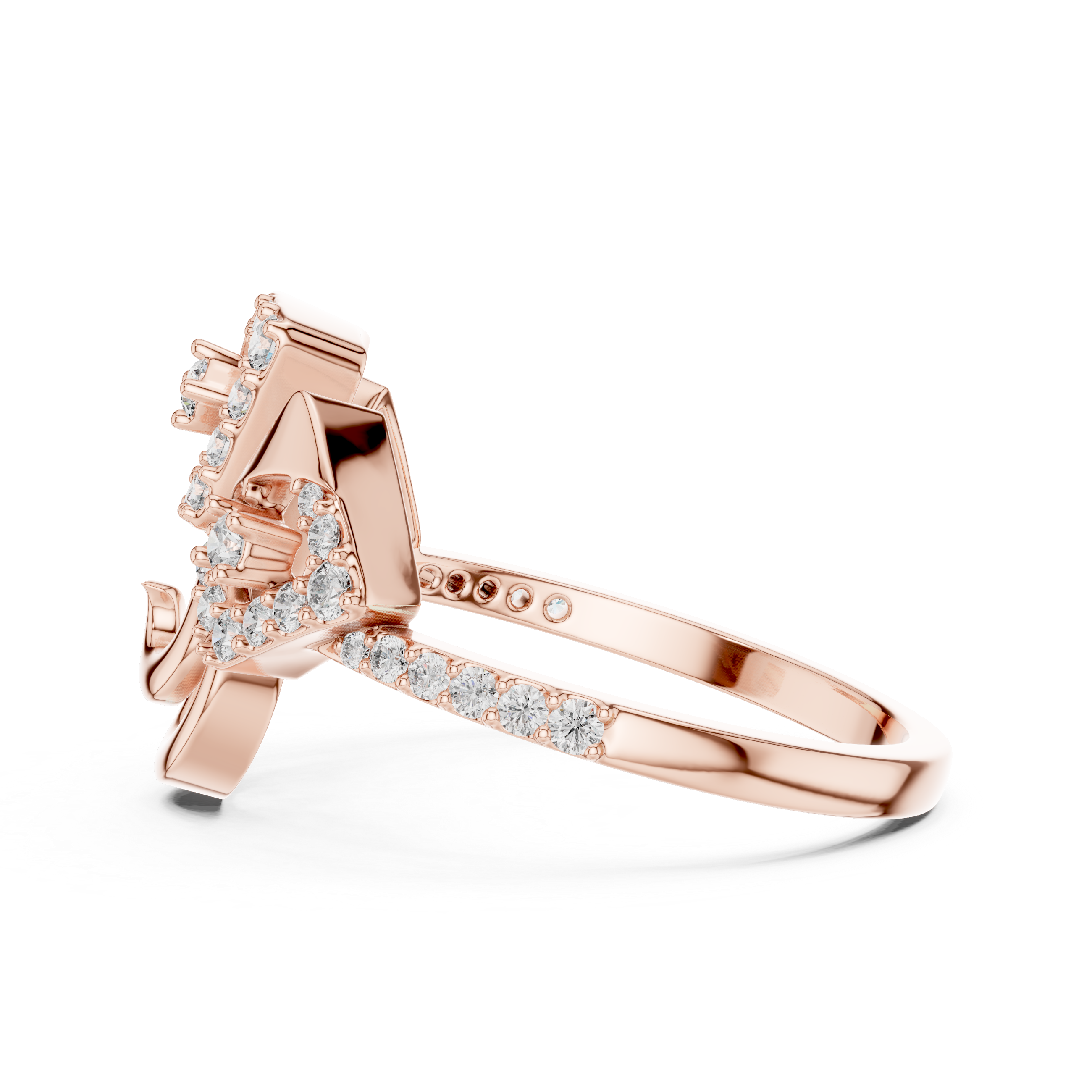 Yellow Gold Ring Featuring Bold, Abstract Diamond-Studded Shapes