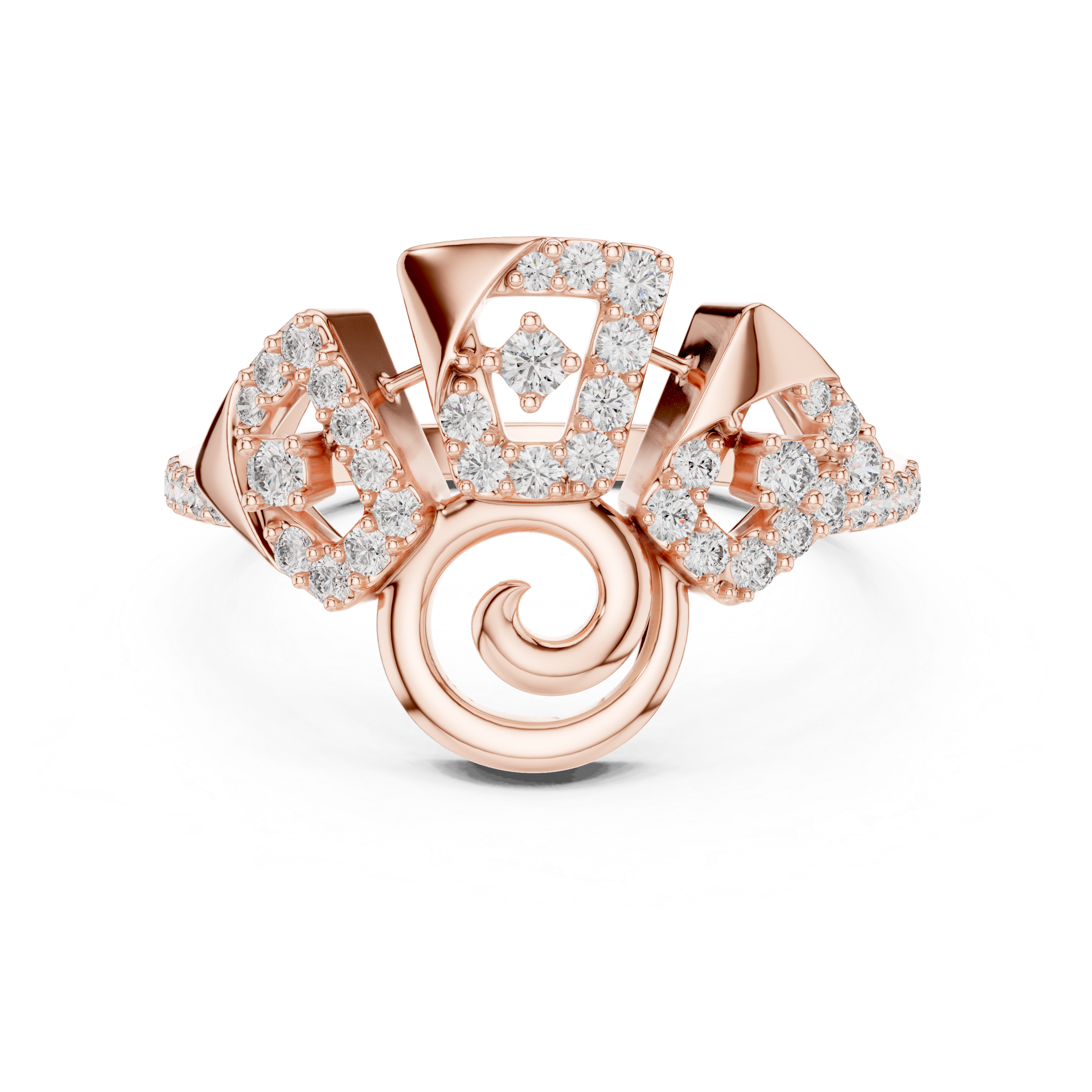Yellow Gold Ring Featuring Bold, Abstract Diamond-Studded Shapes