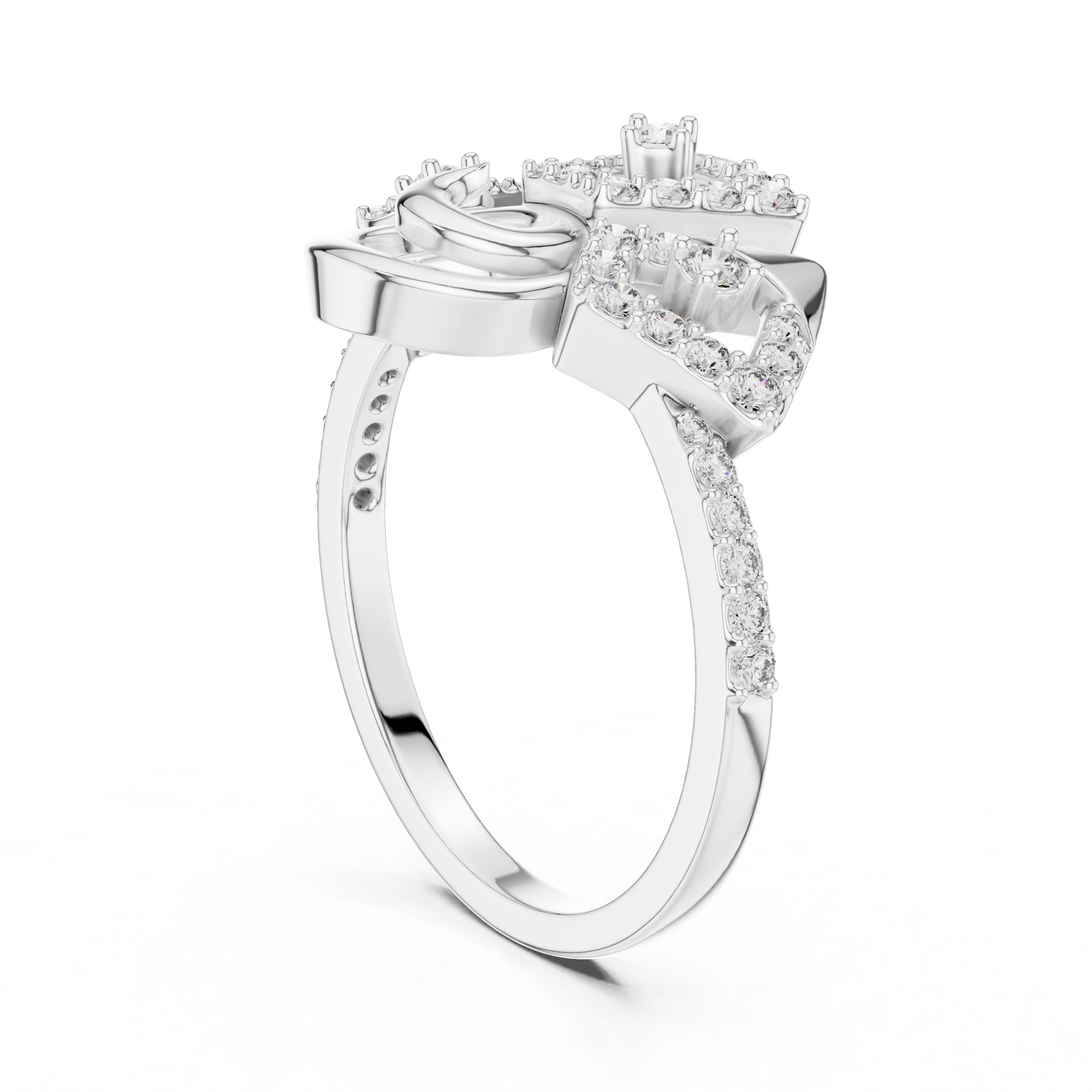 Yellow Gold Ring Featuring Bold, Abstract Diamond-Studded Shapes