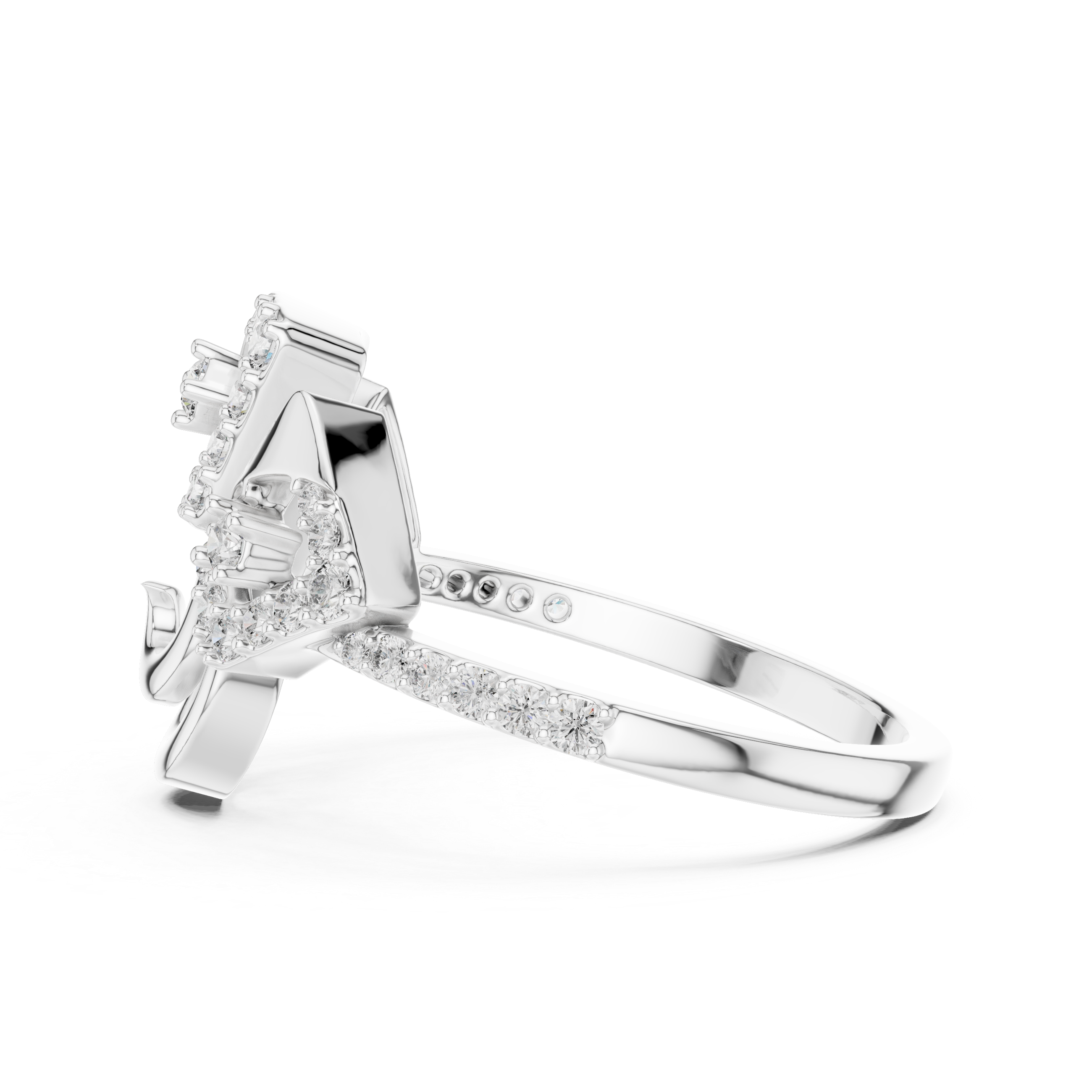 Yellow Gold Ring Featuring Bold, Abstract Diamond-Studded Shapes