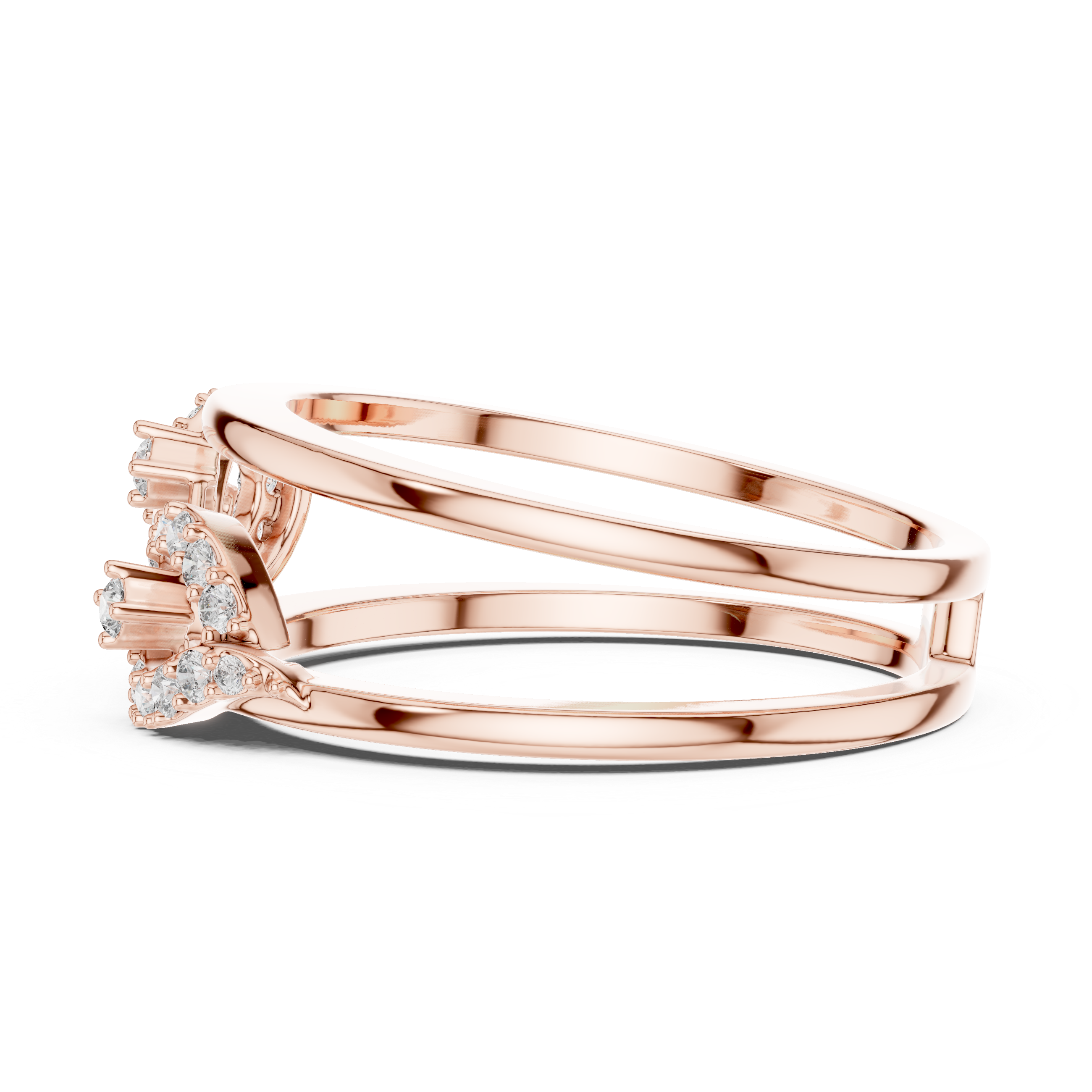 Contemporary Yellow Gold Ring with Split Band and Diamond-Studded Abstract Motif