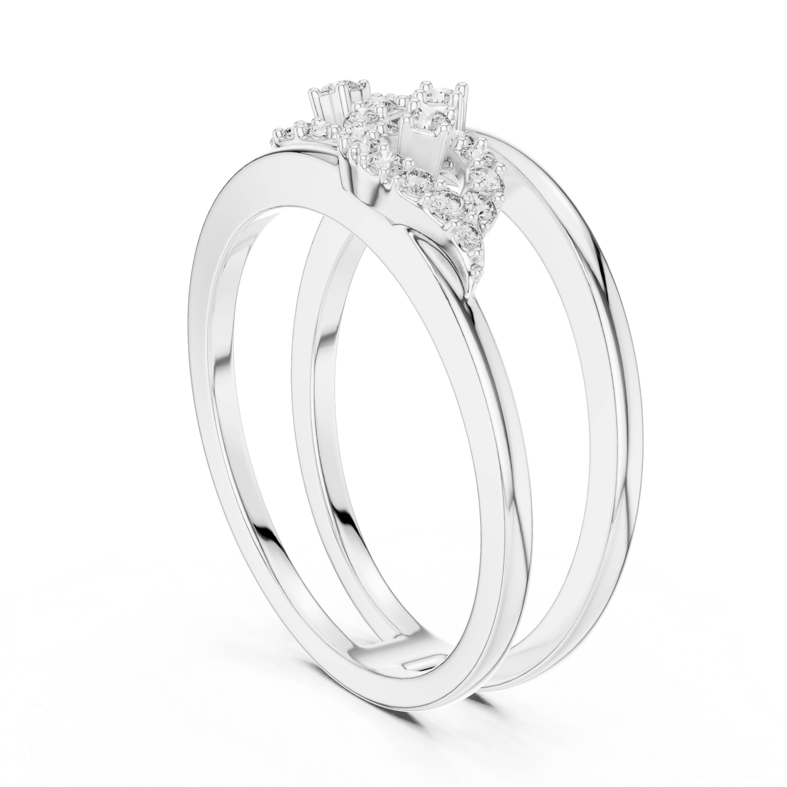 Contemporary Yellow Gold Ring with Split Band and Diamond-Studded Abstract Motif
