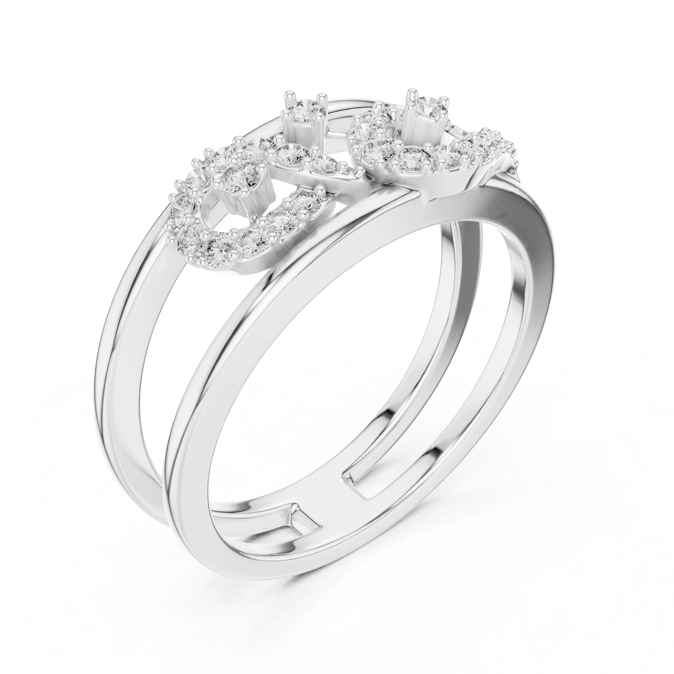 Contemporary Yellow Gold Ring with Split Band and Diamond-Studded Abstract Motif