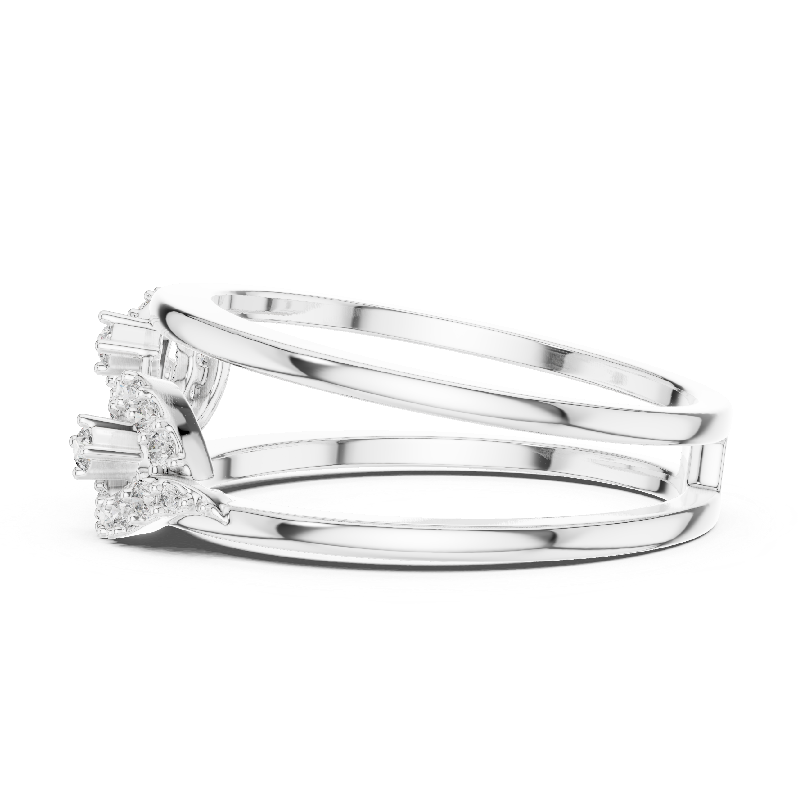 Contemporary Yellow Gold Ring with Split Band and Diamond-Studded Abstract Motif