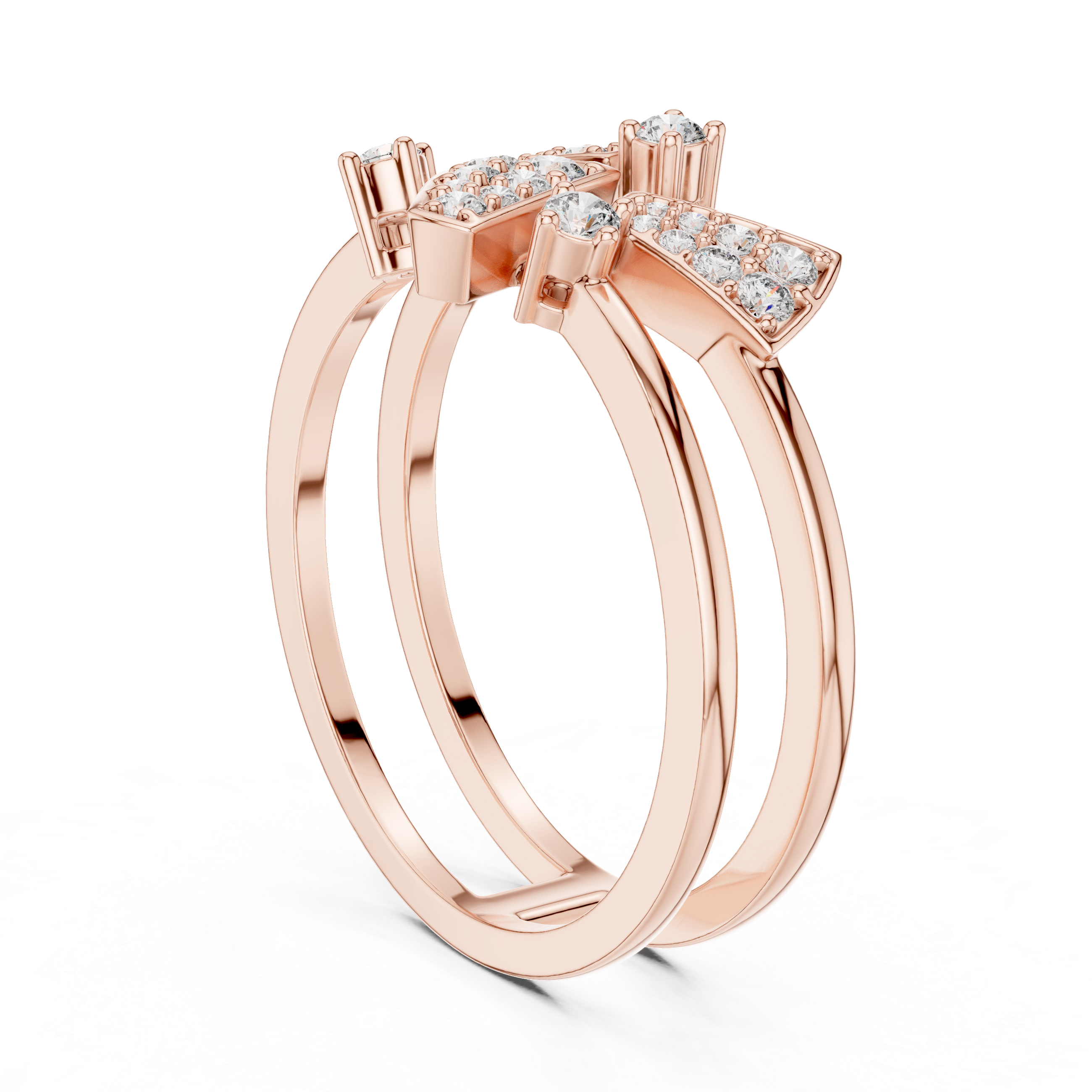 Bold Yellow Gold Ring with Angular Diamond-Encrusted Shapes and Split Shank