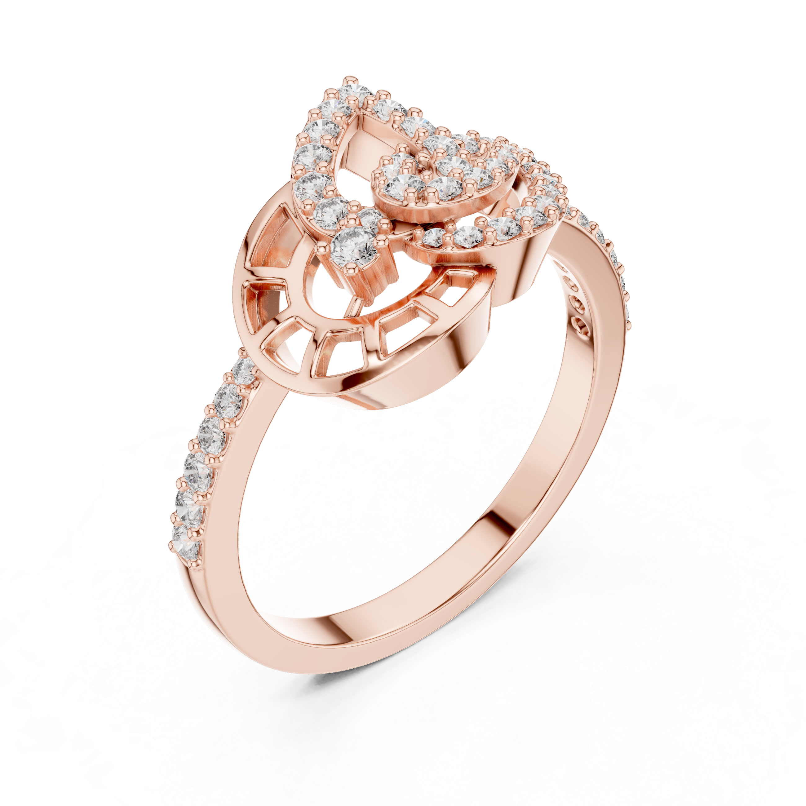 Yellow Gold Ring with Openwork Base and Curved Diamond Accents