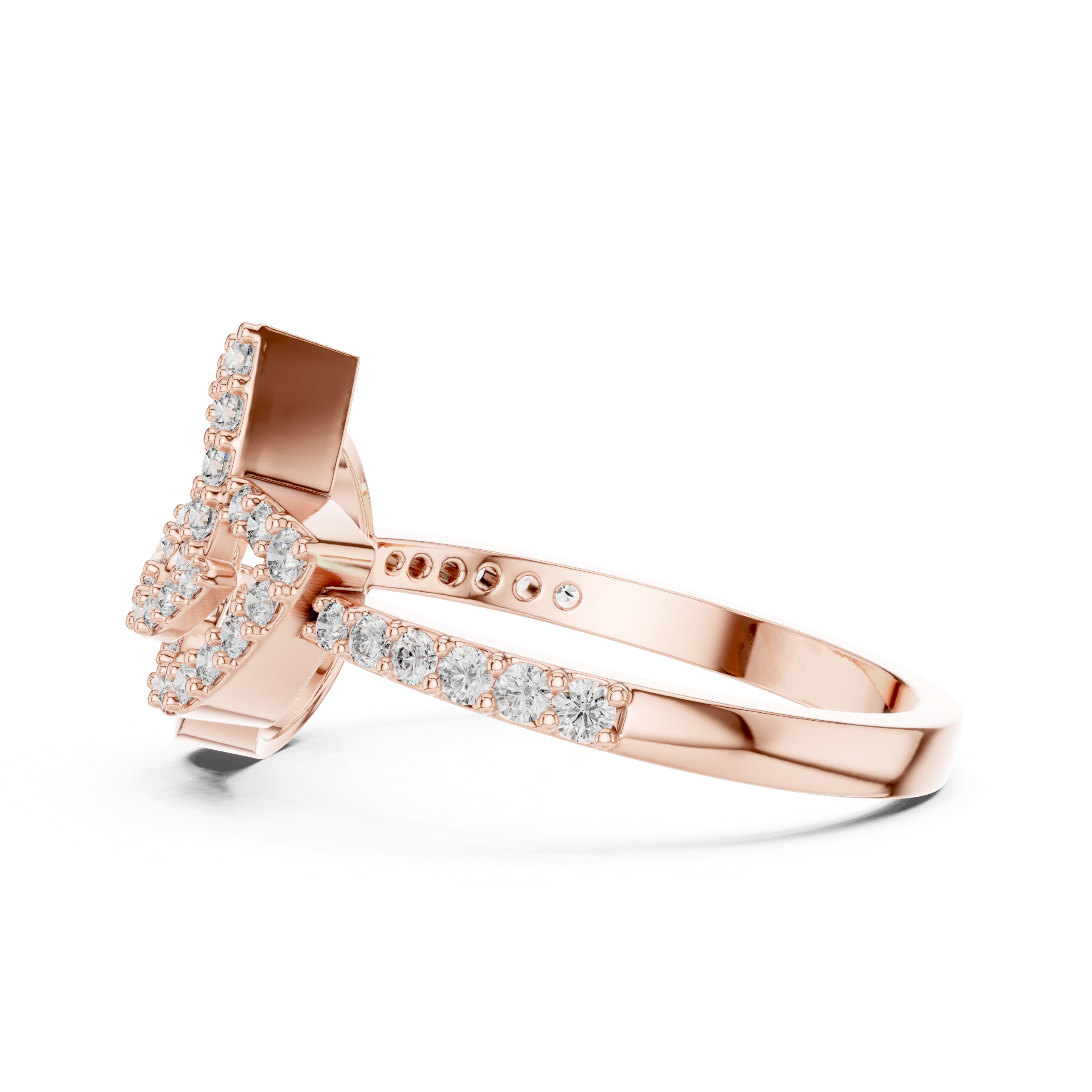 Yellow Gold Ring with Openwork Base and Curved Diamond Accents