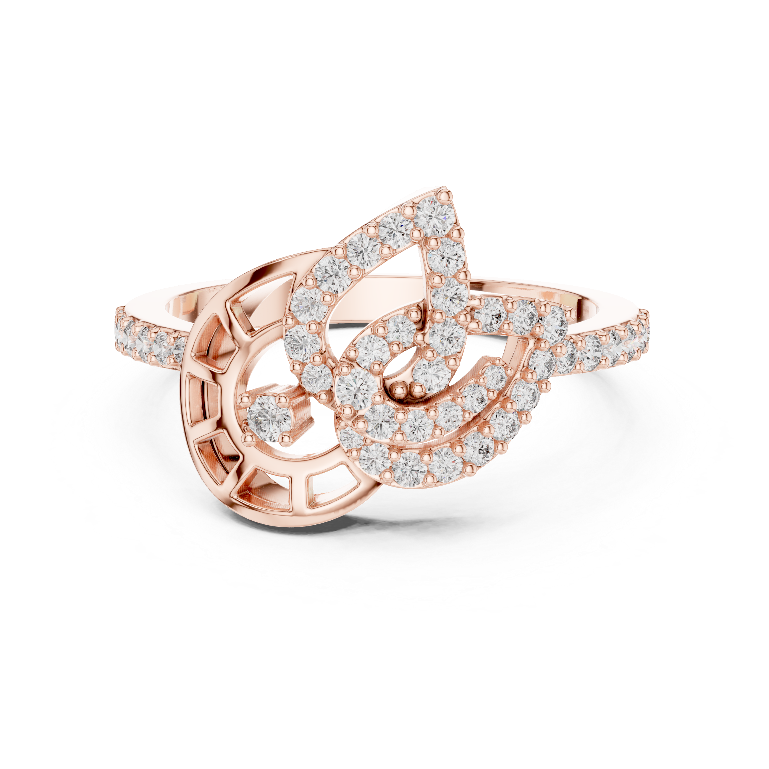 Yellow Gold Ring with Openwork Base and Curved Diamond Accents