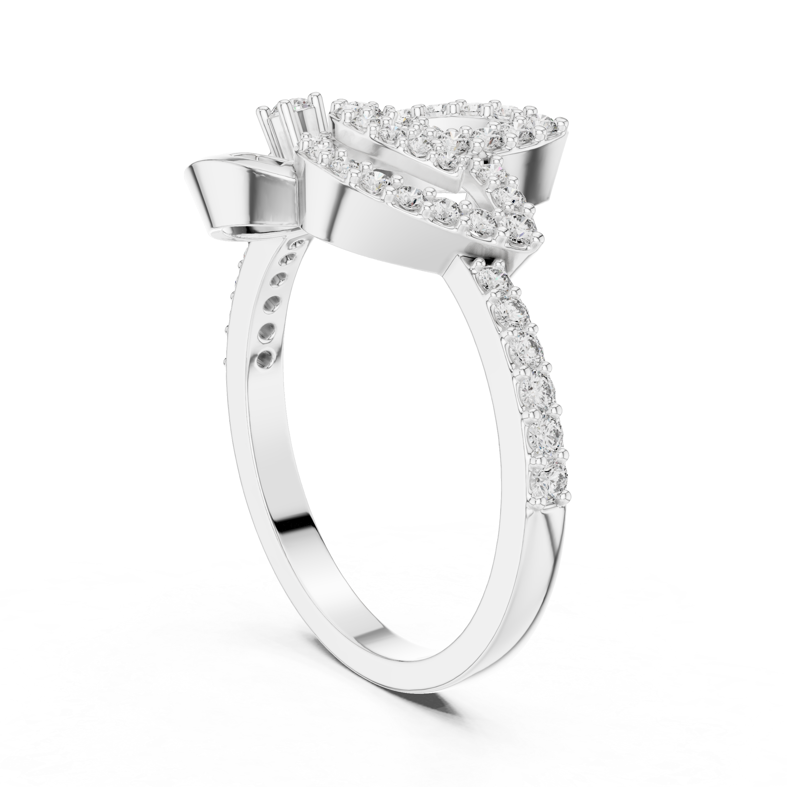 Yellow Gold Ring with Openwork Base and Curved Diamond Accents