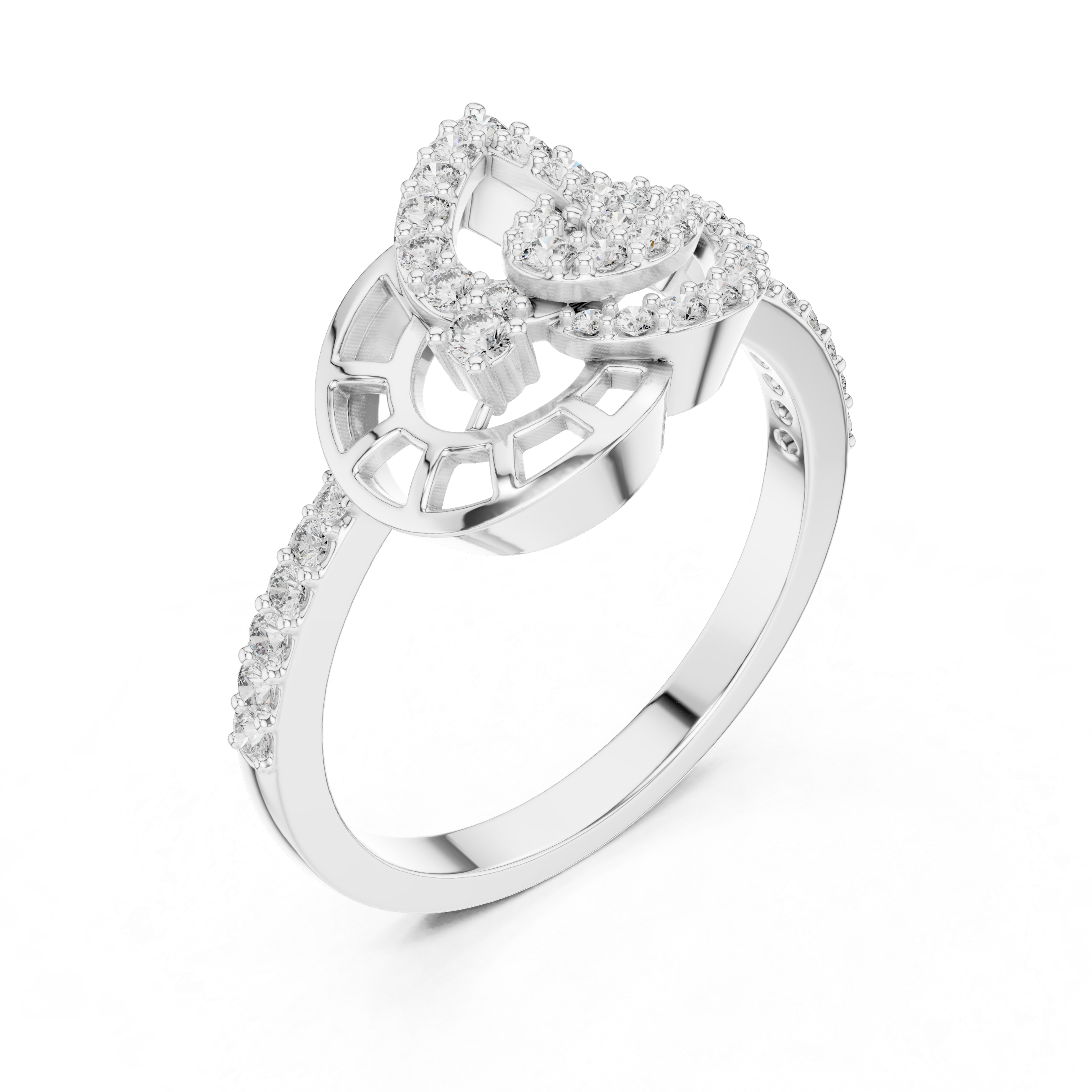 Yellow Gold Ring with Openwork Base and Curved Diamond Accents