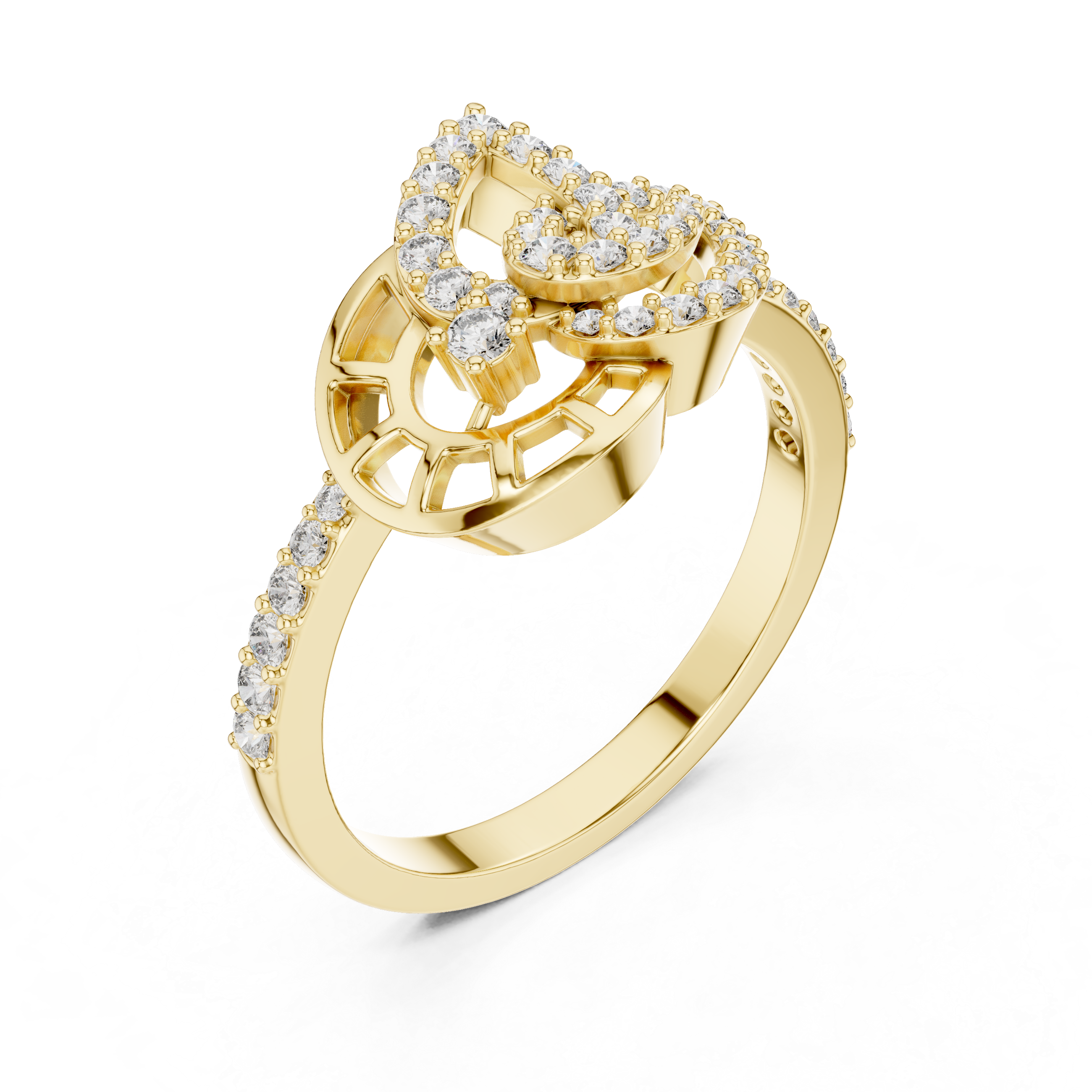 Yellow Gold Ring with Openwork Base and Curved Diamond Accents
