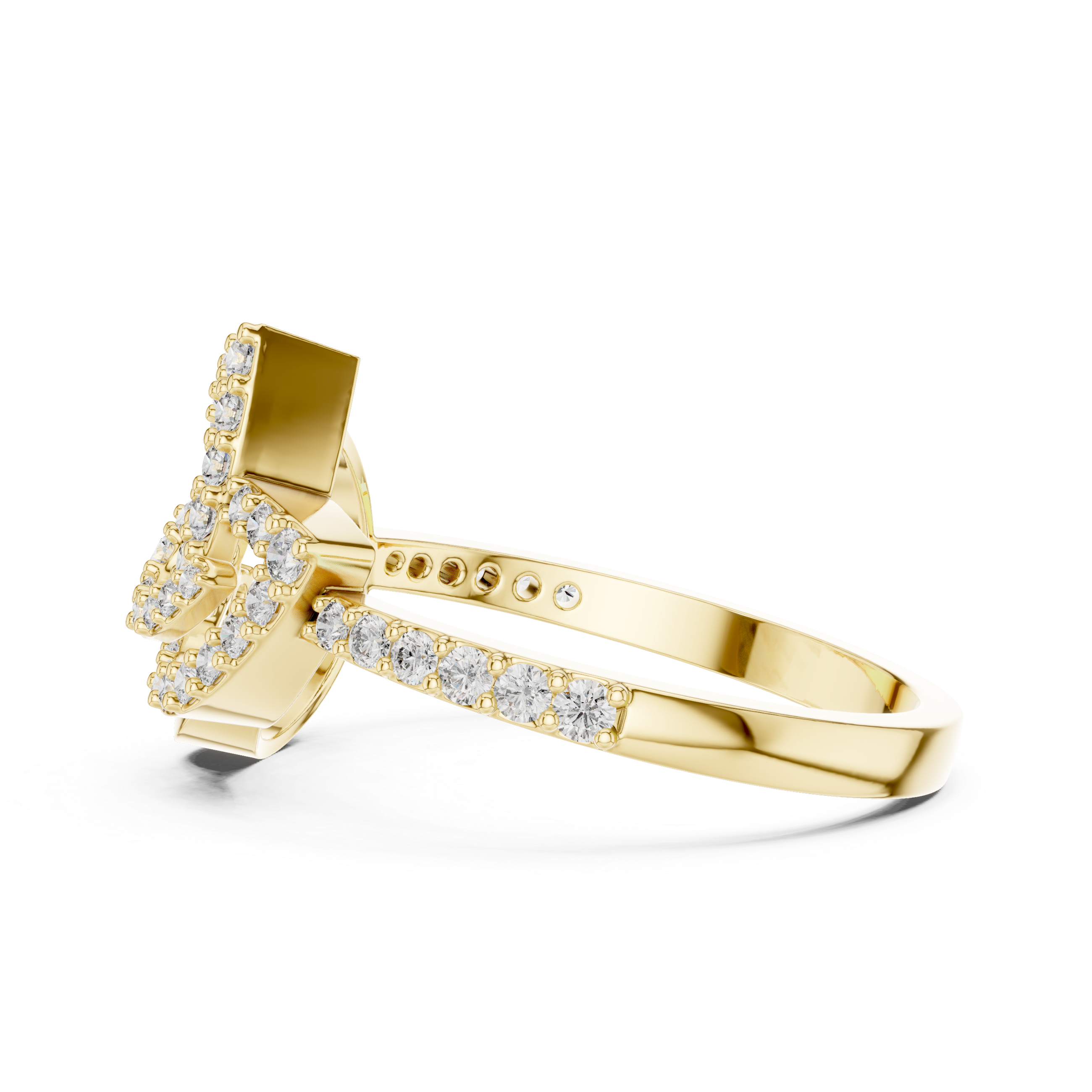 Yellow Gold Ring with Openwork Base and Curved Diamond Accents