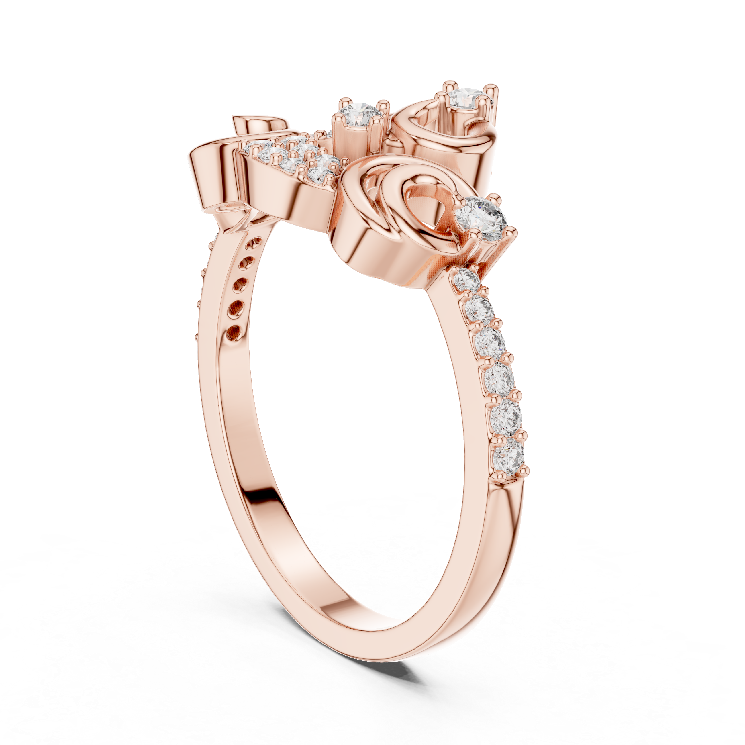 Rose Gold Diamond Floral Swirl Ring