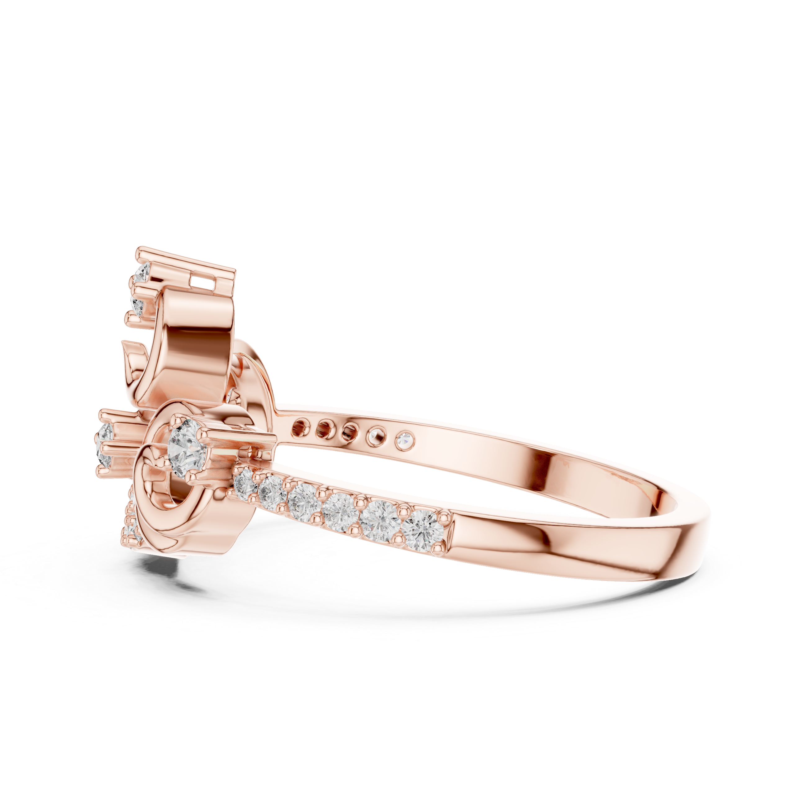 Rose Gold Diamond Floral Swirl Ring
