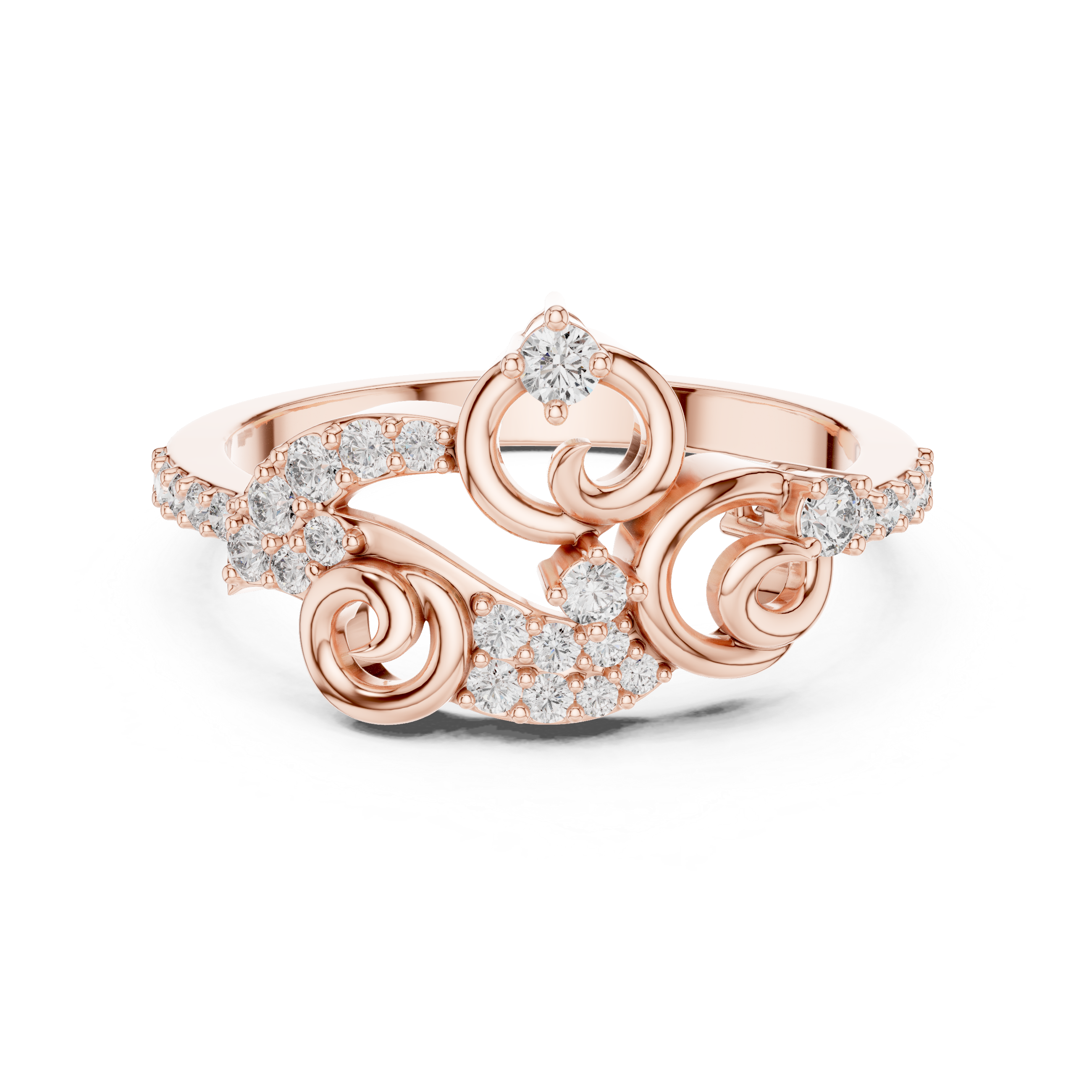 Rose Gold Diamond Floral Swirl Ring