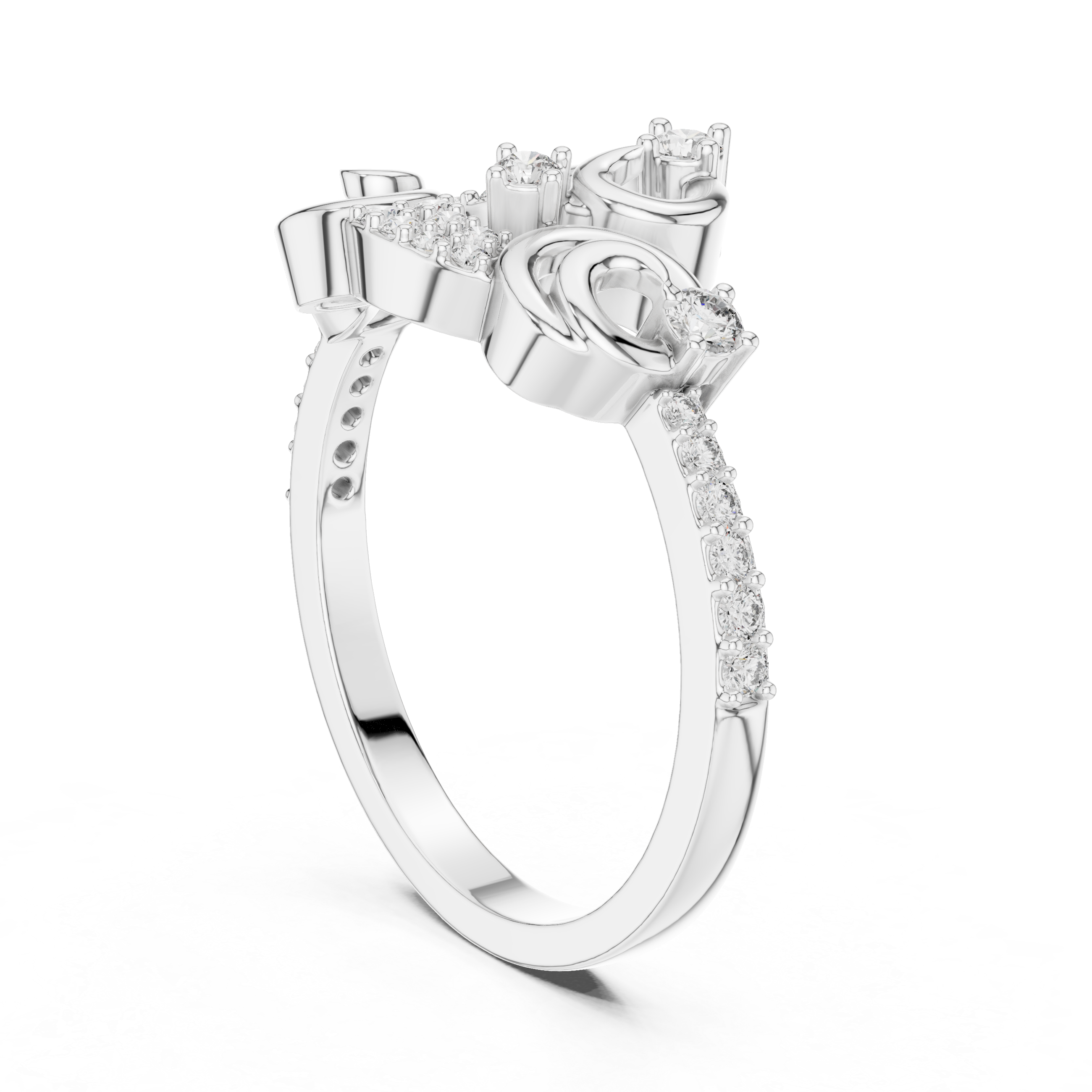 Rose Gold Diamond Floral Swirl Ring