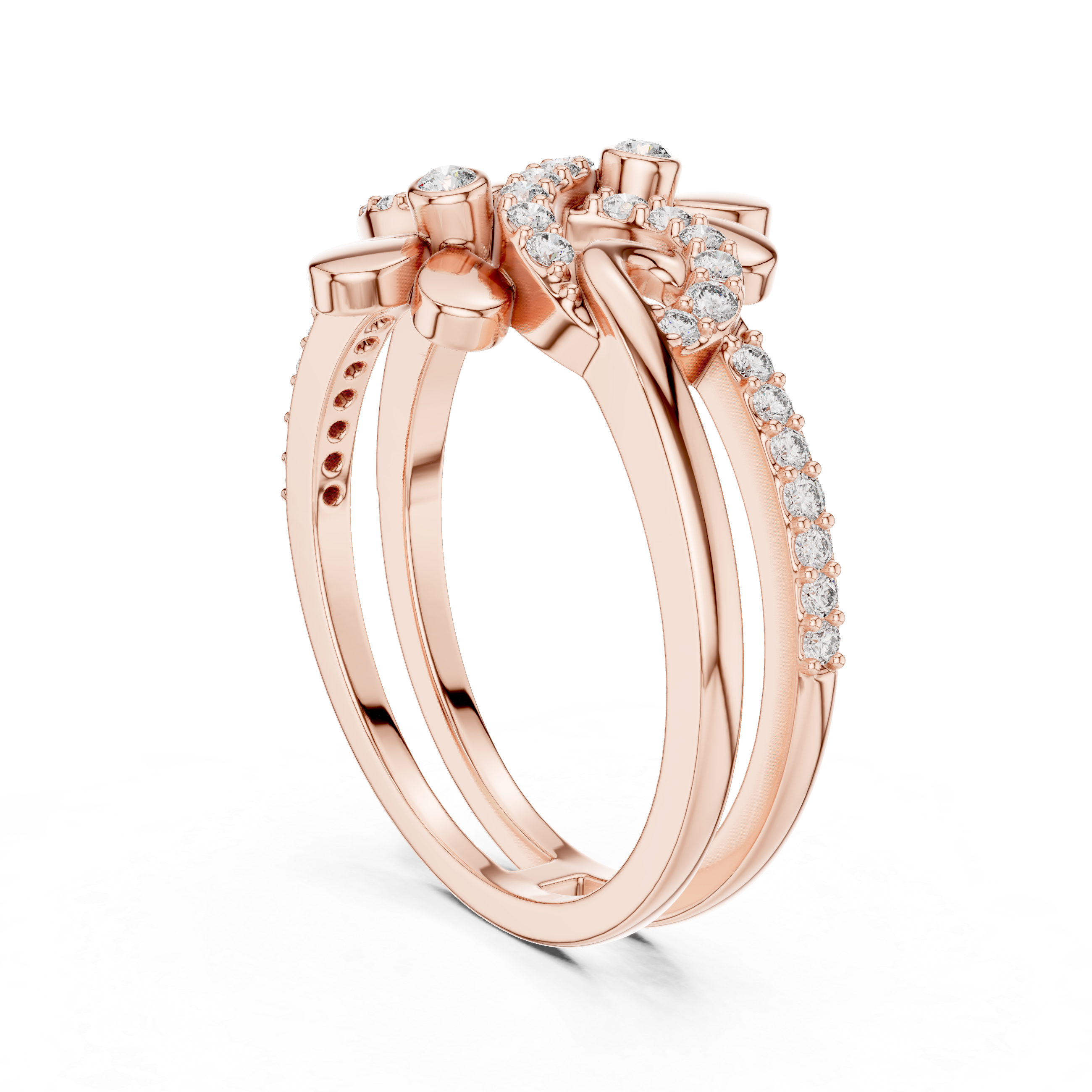 Sparkling Floral Vine Rose Gold Ring