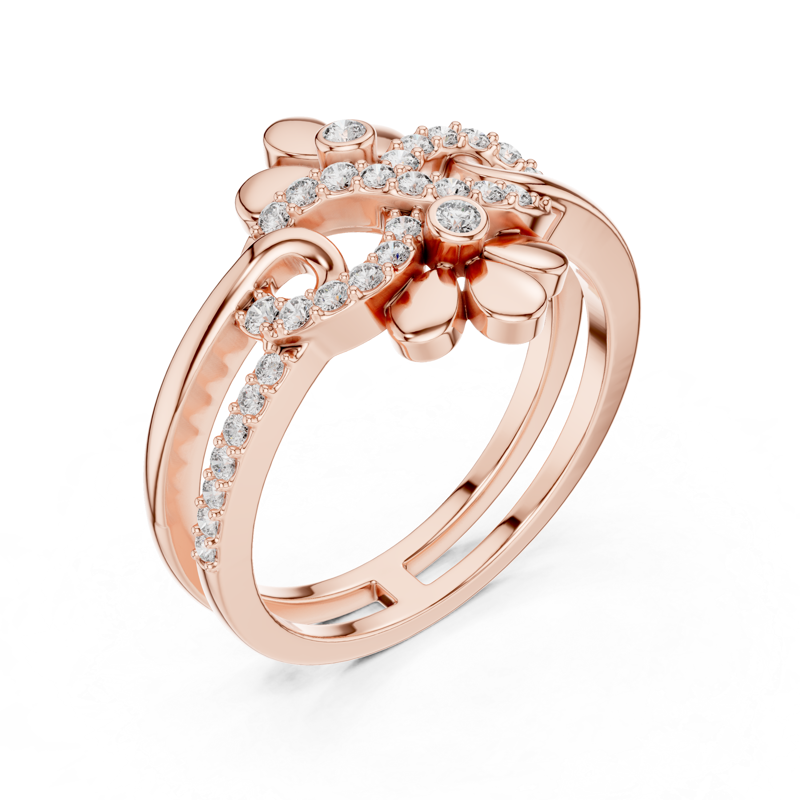 Sparkling Floral Vine Rose Gold Ring