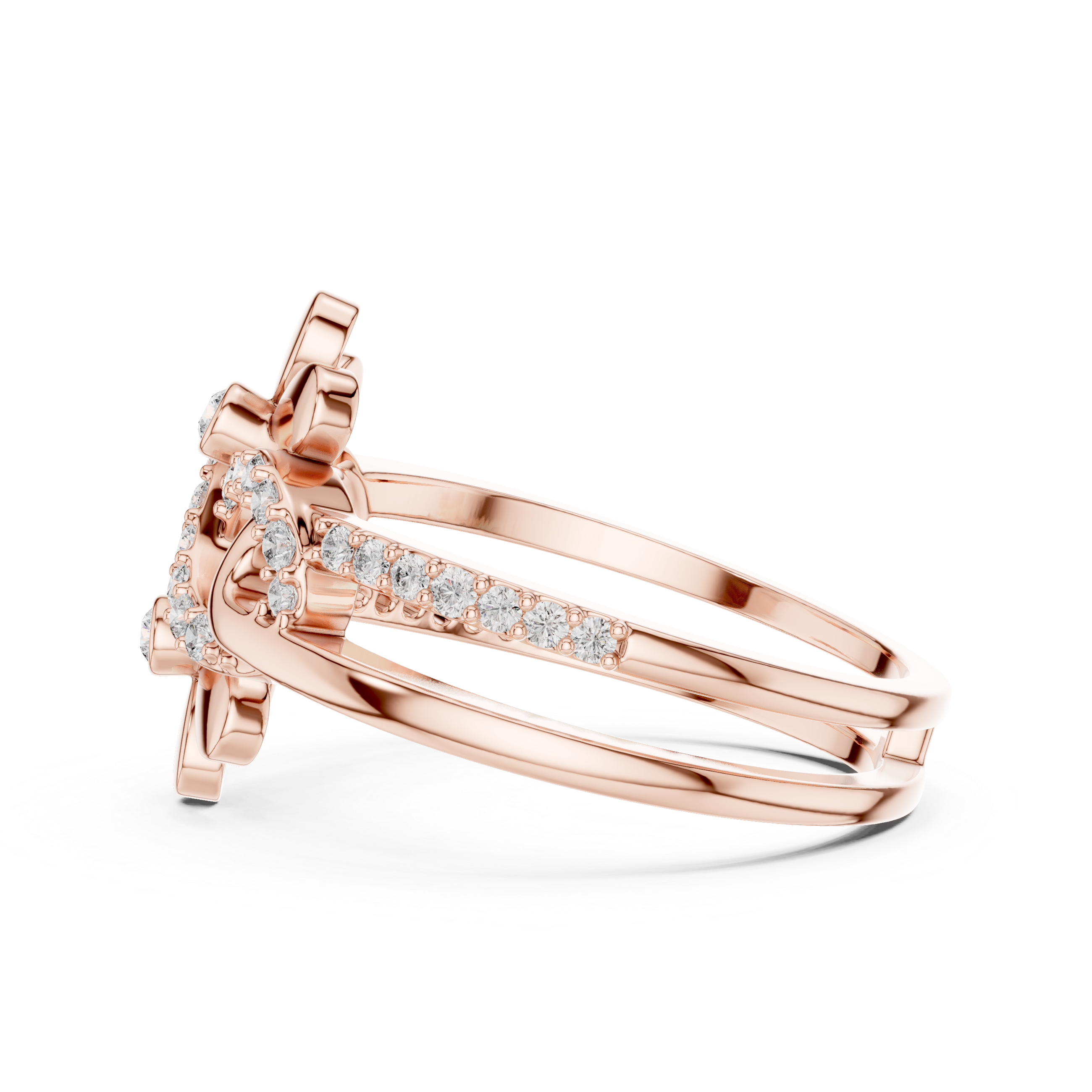 Sparkling Floral Vine Rose Gold Ring