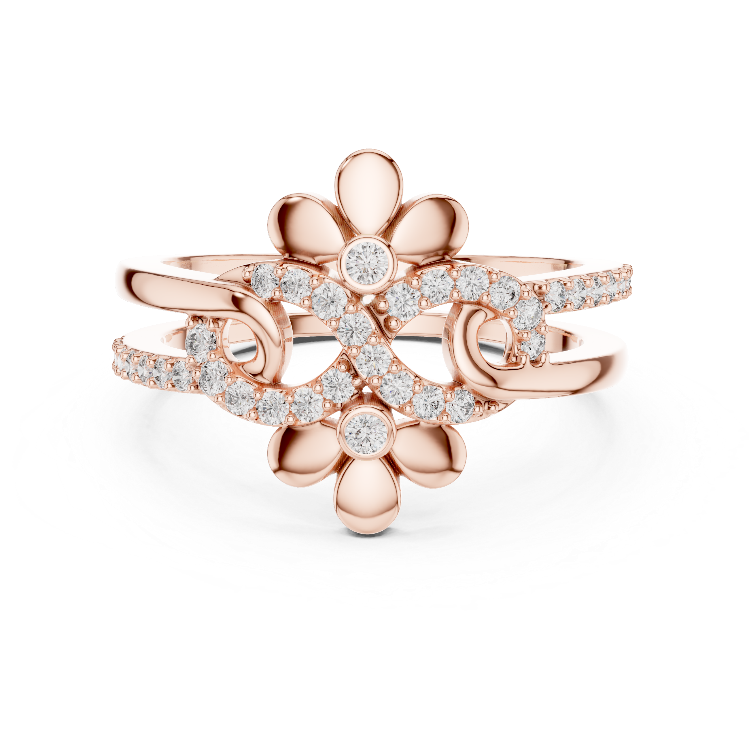 Sparkling Floral Vine Rose Gold Ring