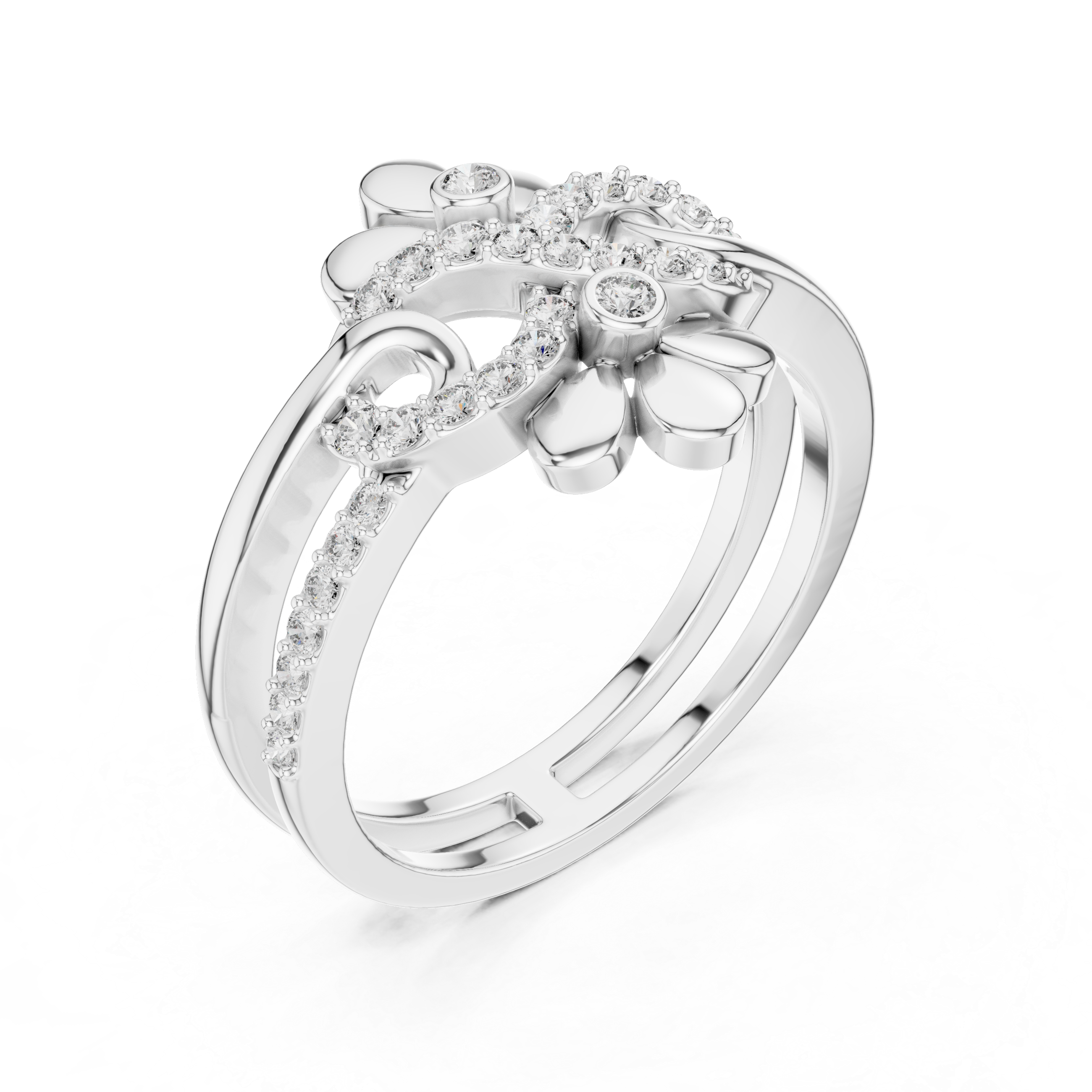 Sparkling Floral Vine Rose Gold Ring