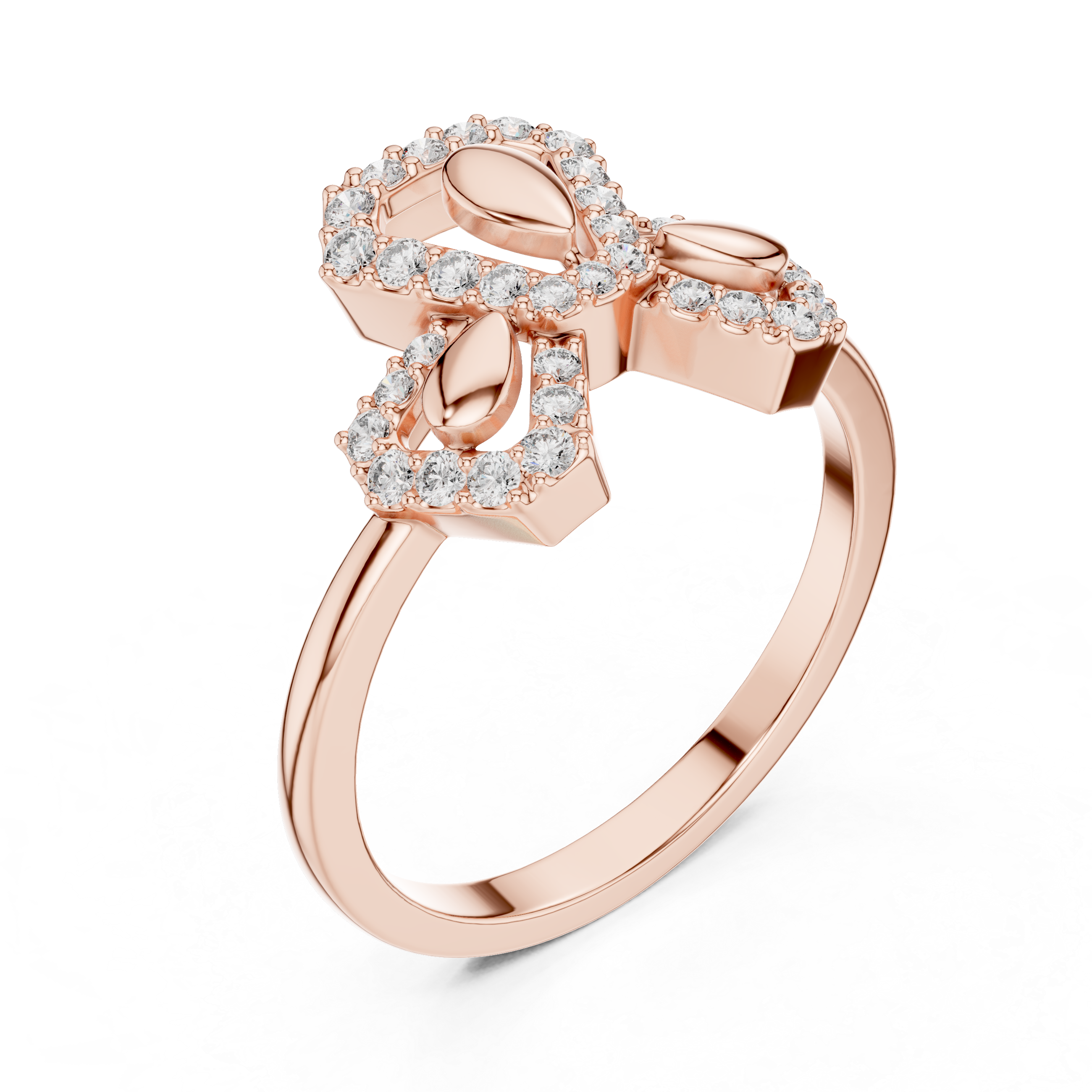Shimmering Diamond Leaf Trio Gold Ring