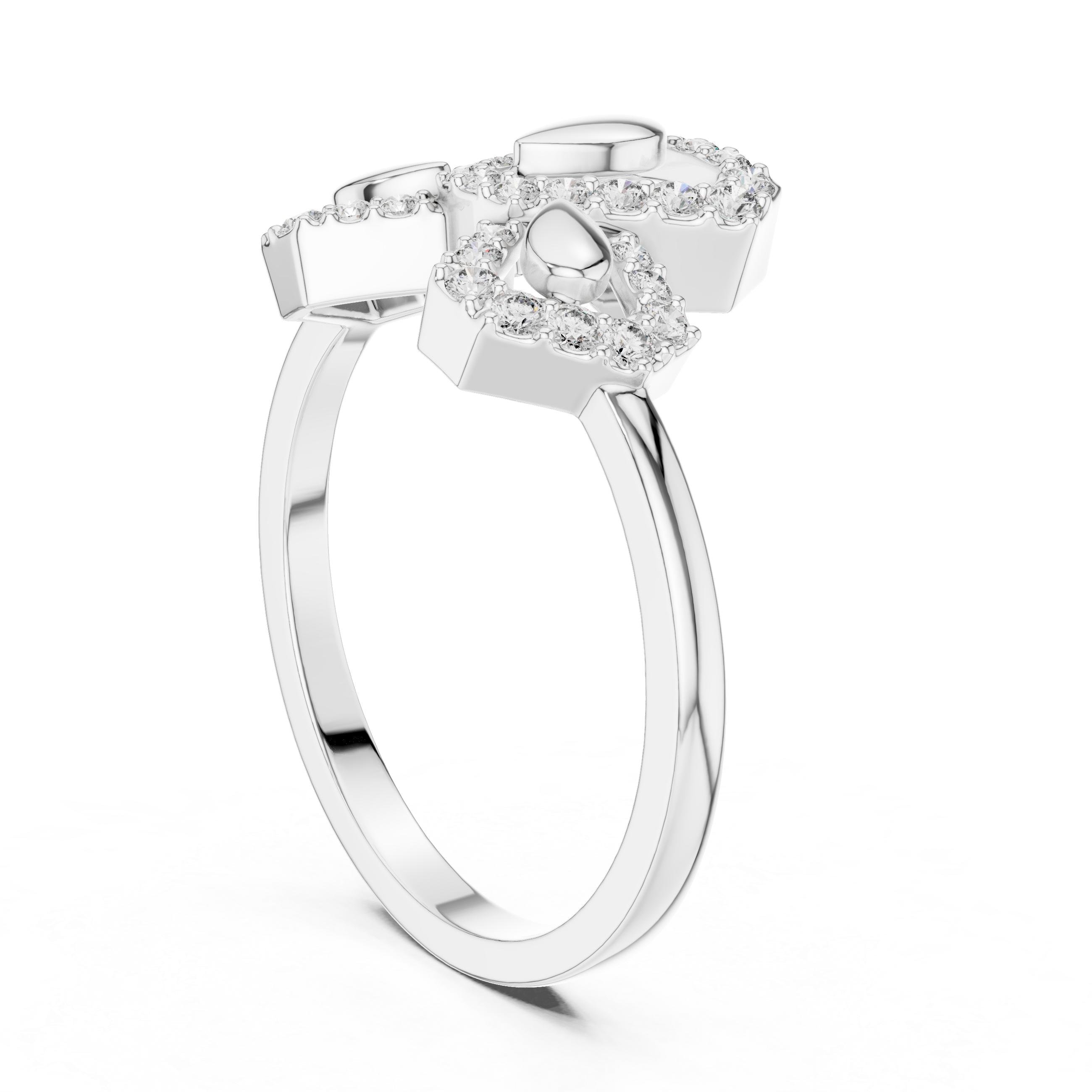 Shimmering Diamond Leaf Trio Gold Ring
