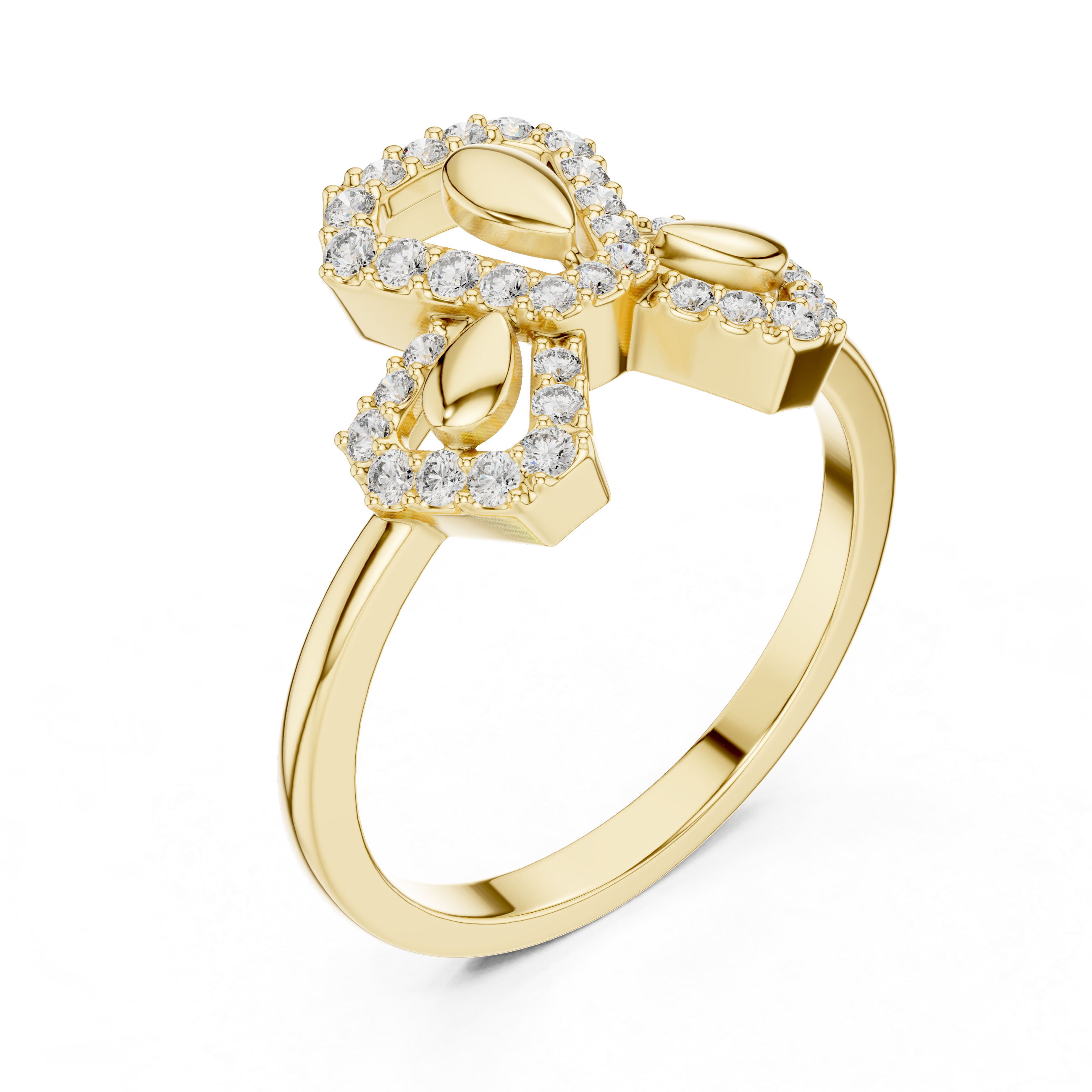 Shimmering Diamond Leaf Trio Gold Ring