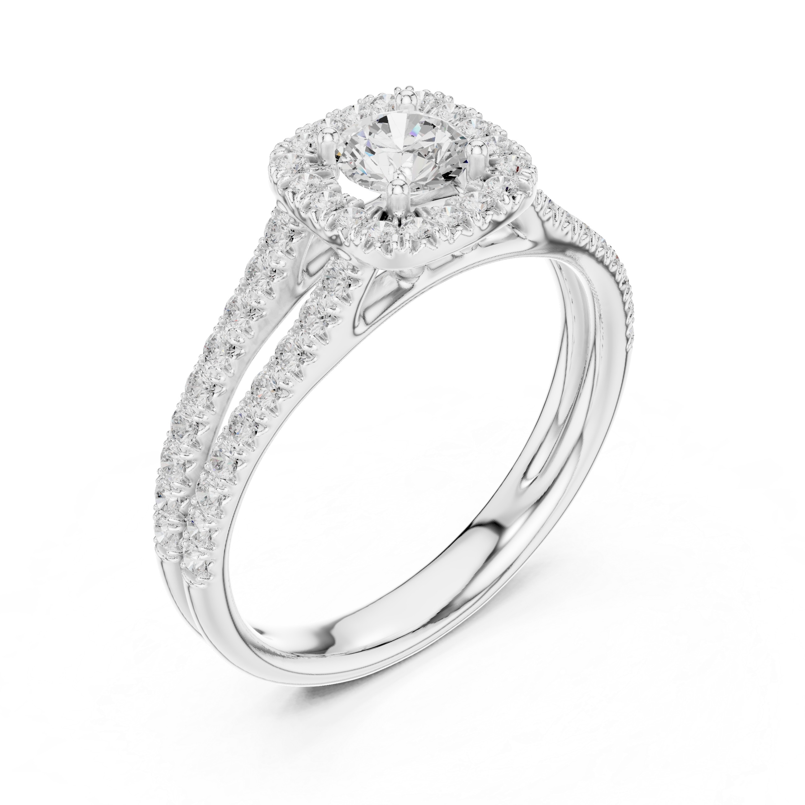 Twin Band Rose Gold Halo Solitaire Ring