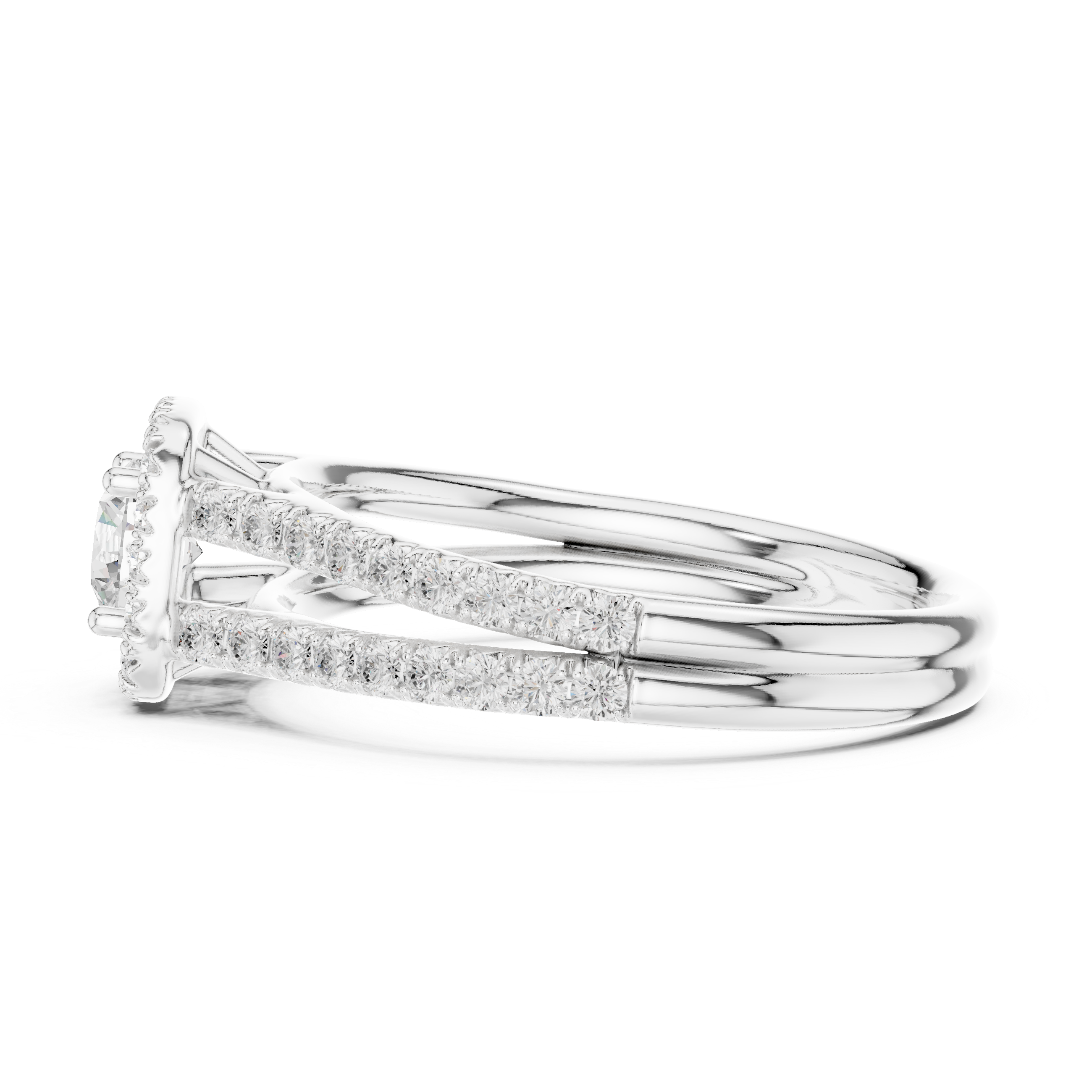 Twin Band Rose Gold Halo Solitaire Ring