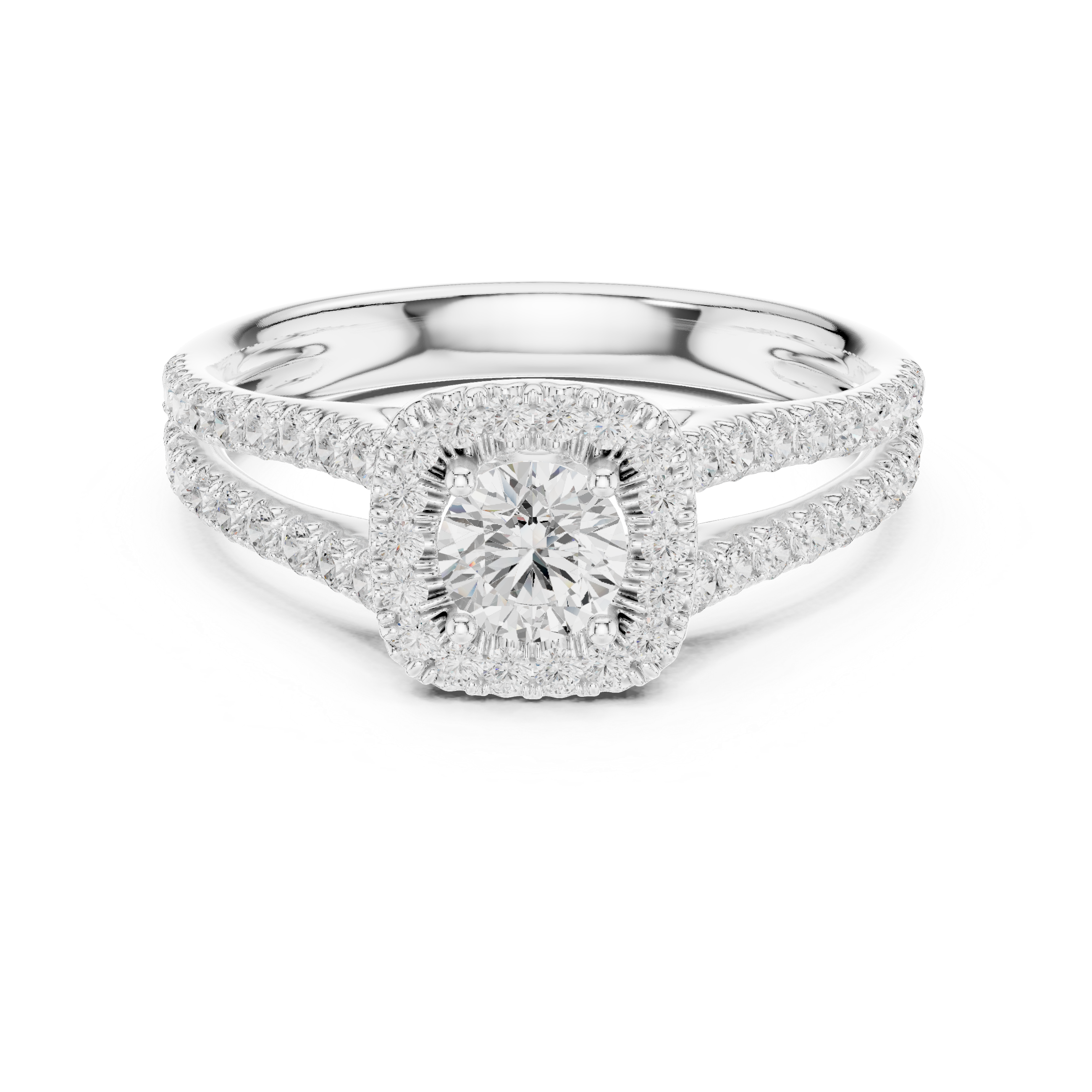 Twin Band Rose Gold Halo Solitaire Ring