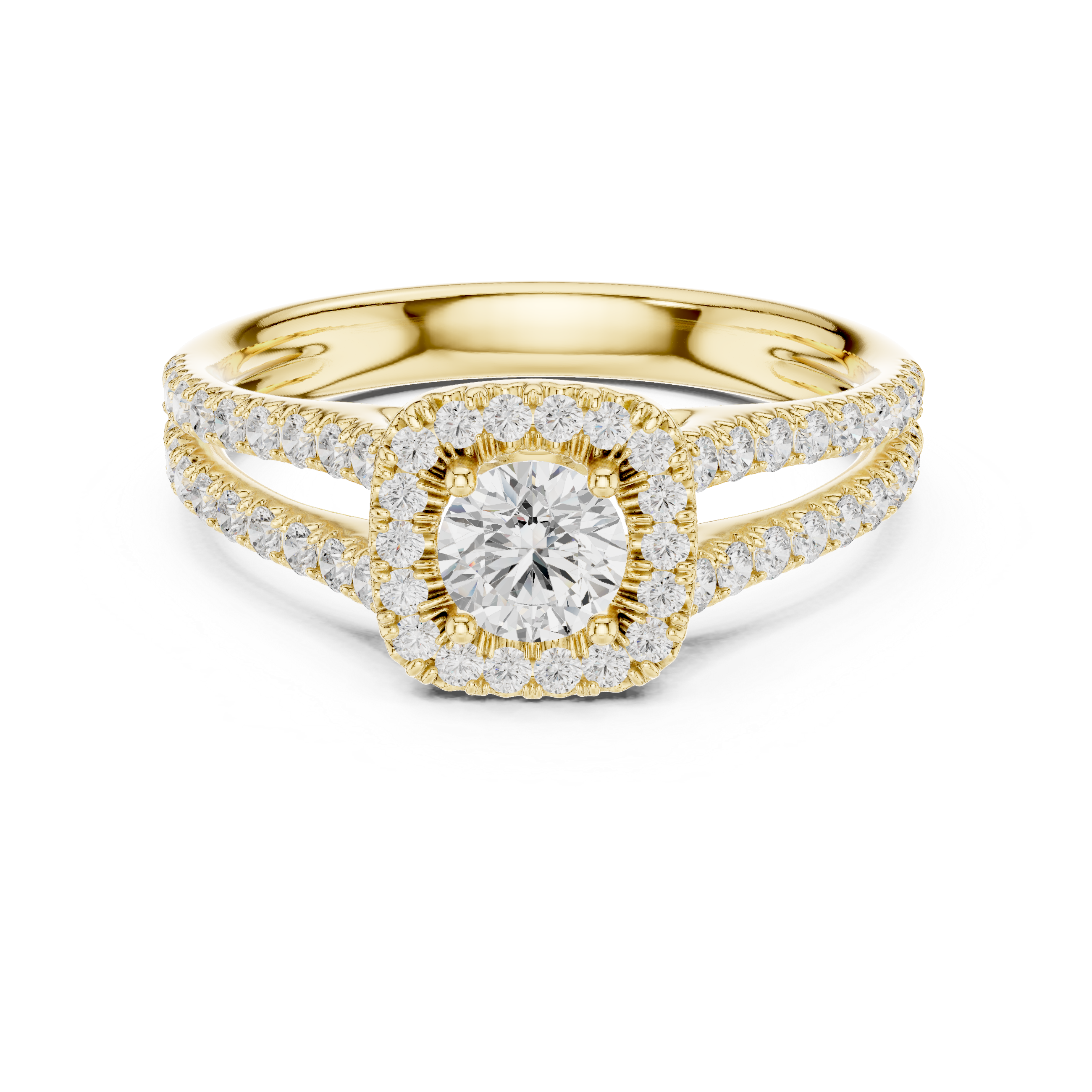 Twin Band Rose Gold Halo Solitaire Ring