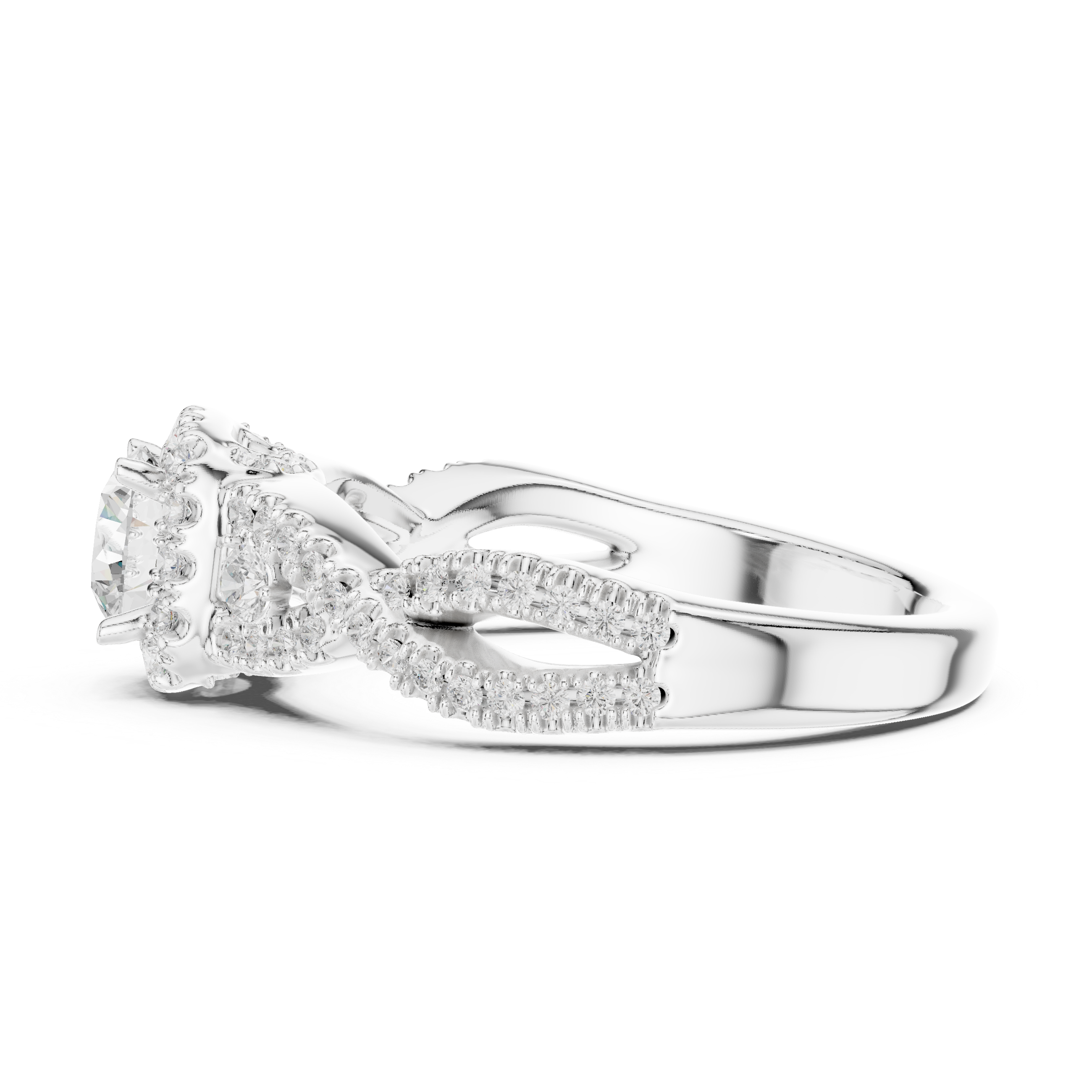 Twisted Halo Engagement Ring with Pav? Diamonds