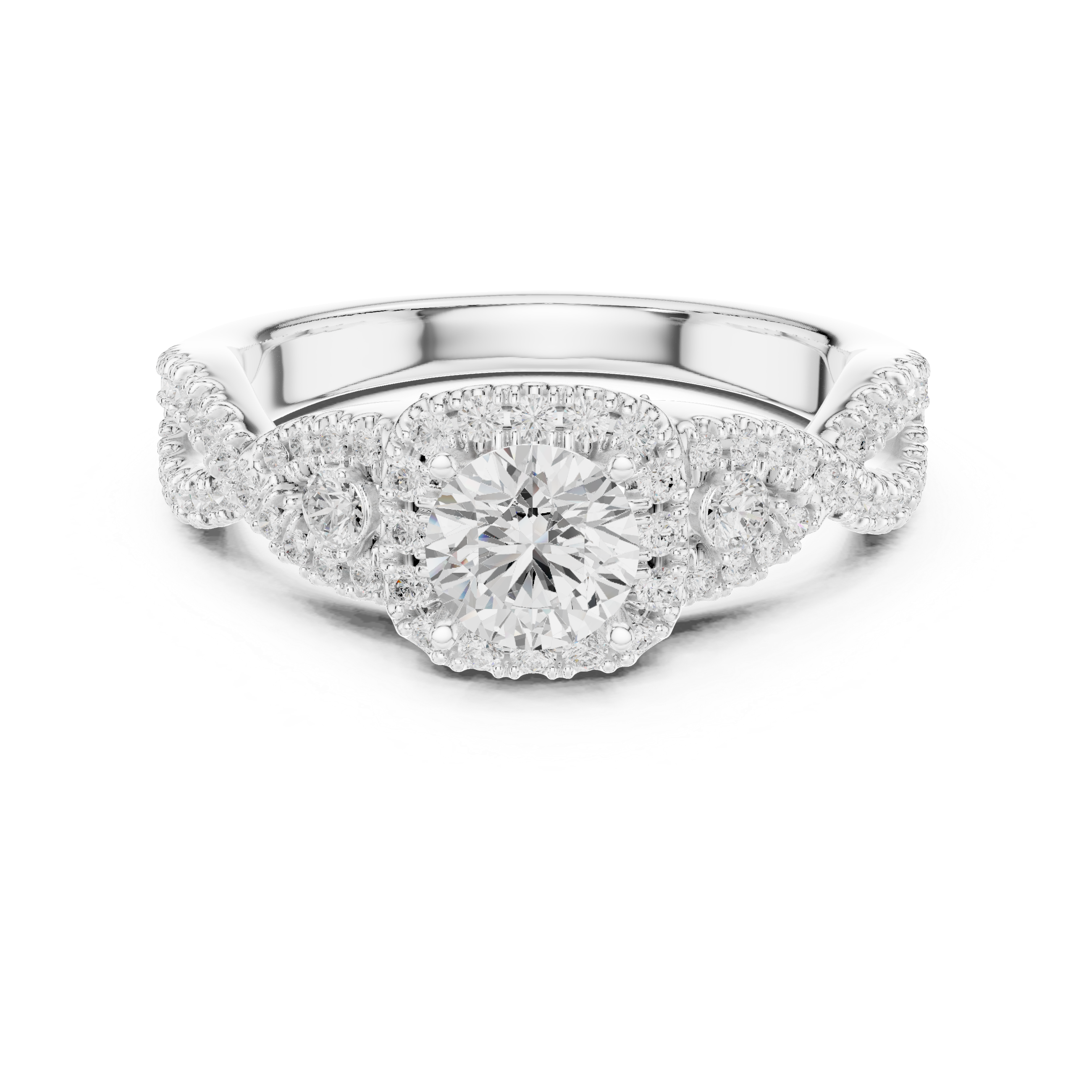 Twisted Halo Engagement Ring with Pav? Diamonds