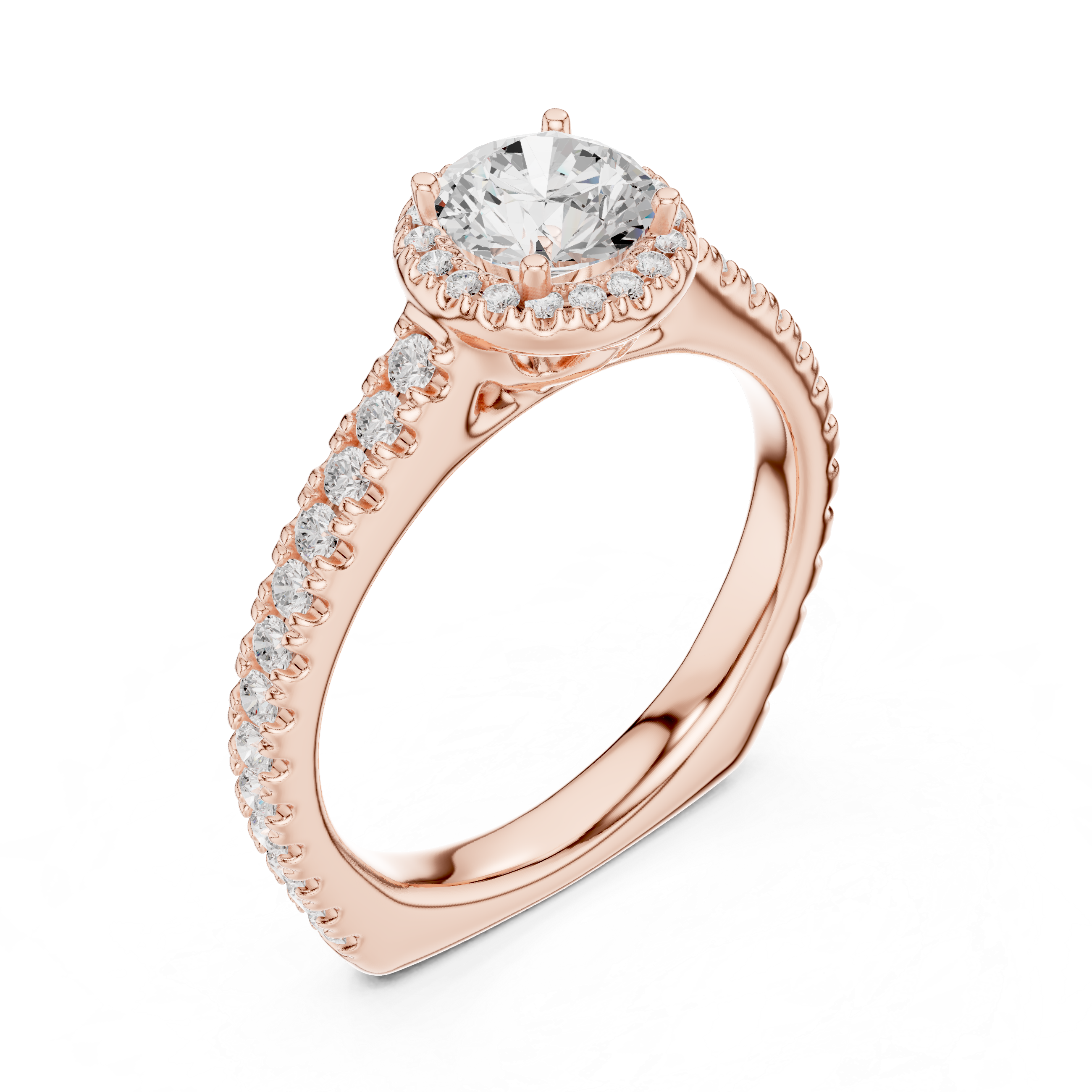 Tapered Rose Gold Engagement Ring with Pav? Diamond Band
