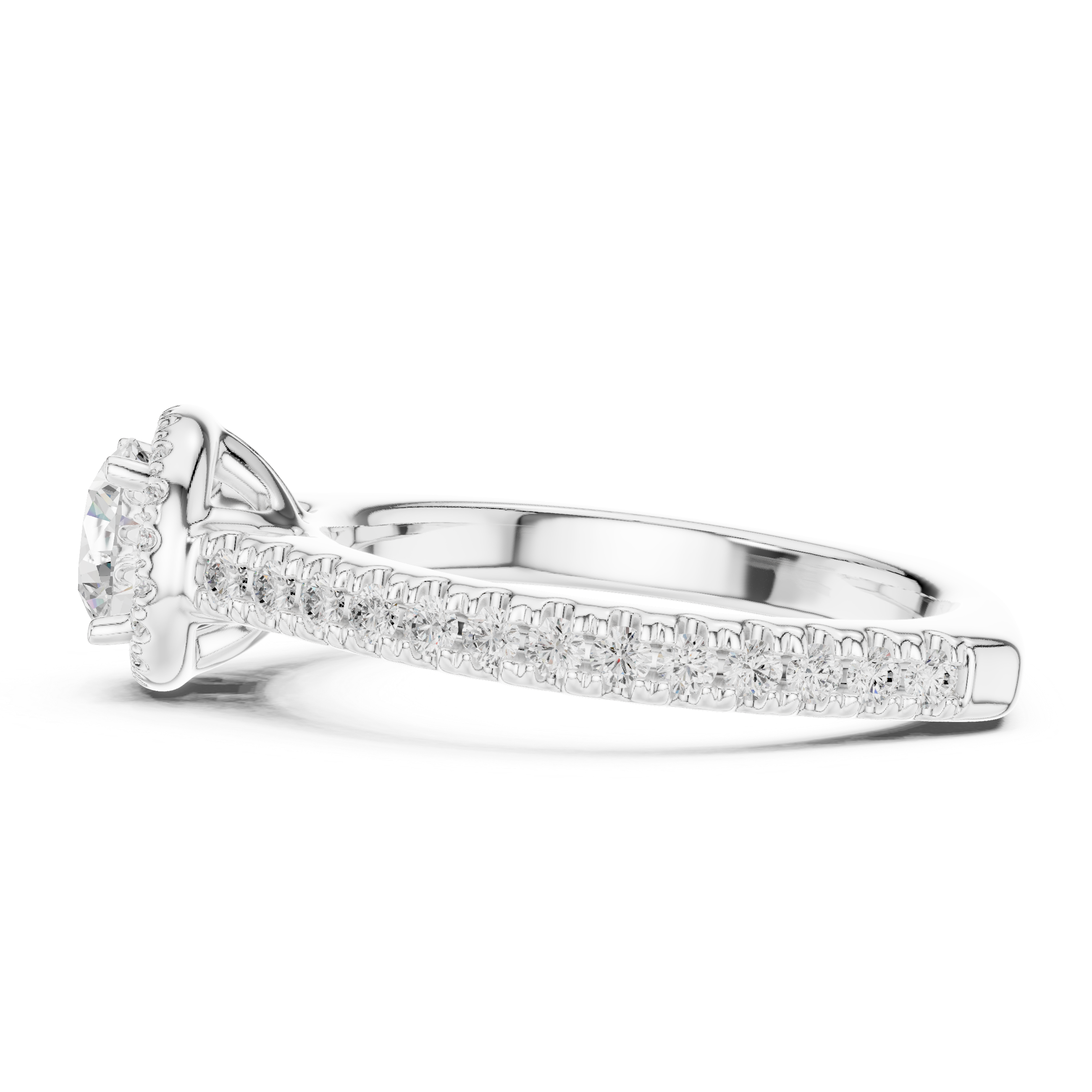 Tapered Rose Gold Engagement Ring with Pav? Diamond Band