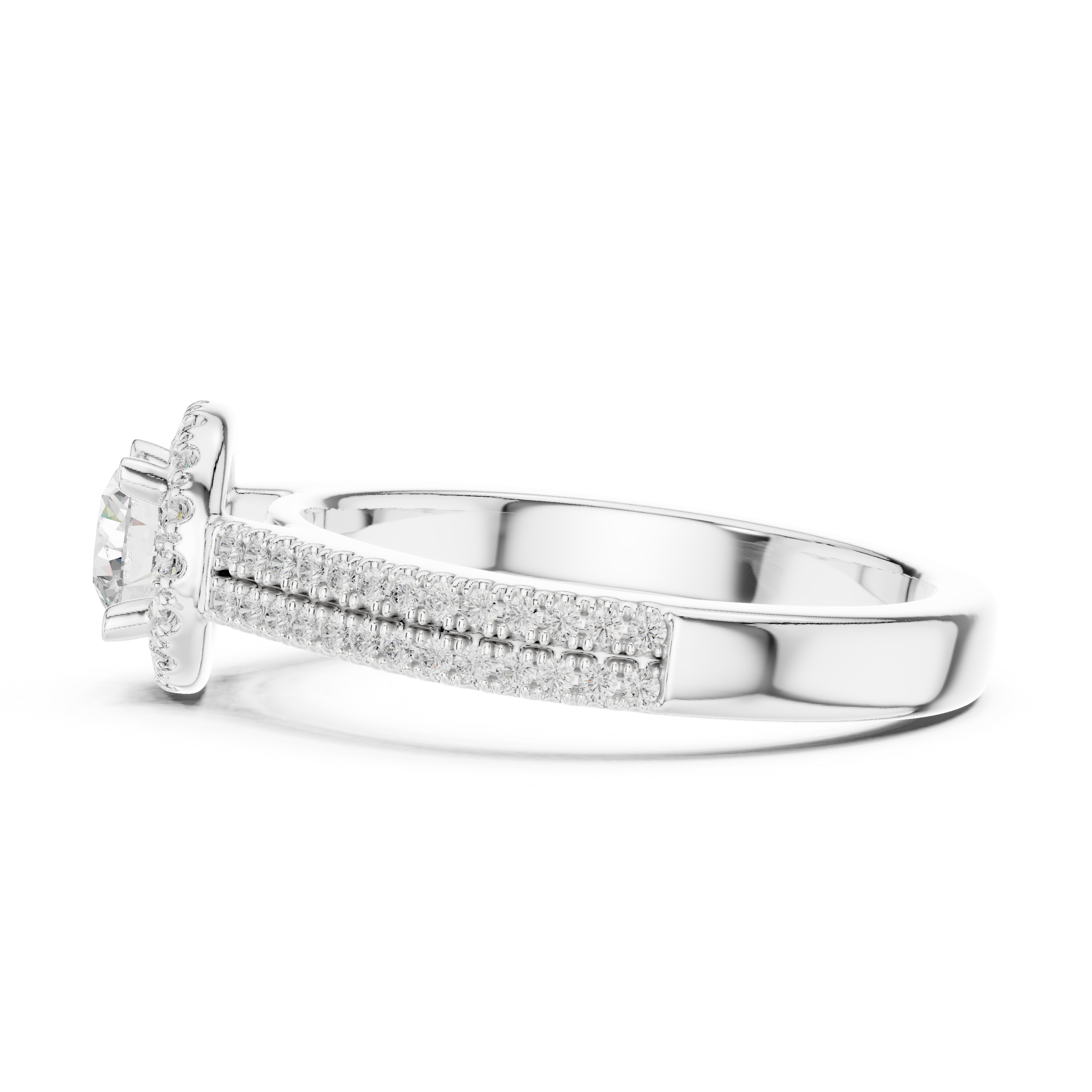 Double Band Engagement Ring with Diamond Halo and Prong-Set